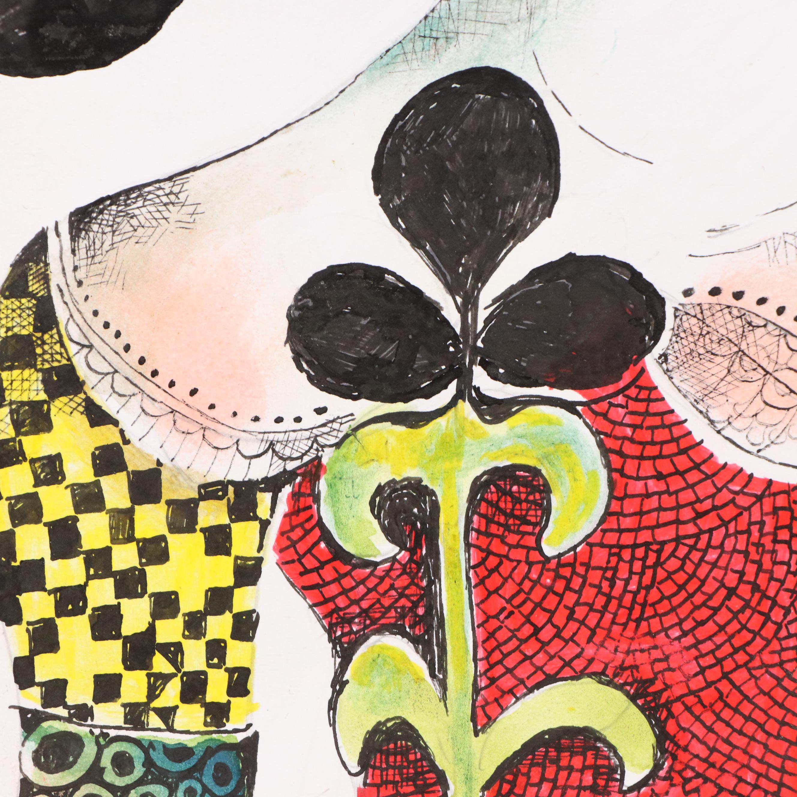 Nikolay "Kuk" Manuylov Figural Surrealist Mixed Media Drawing, 2013