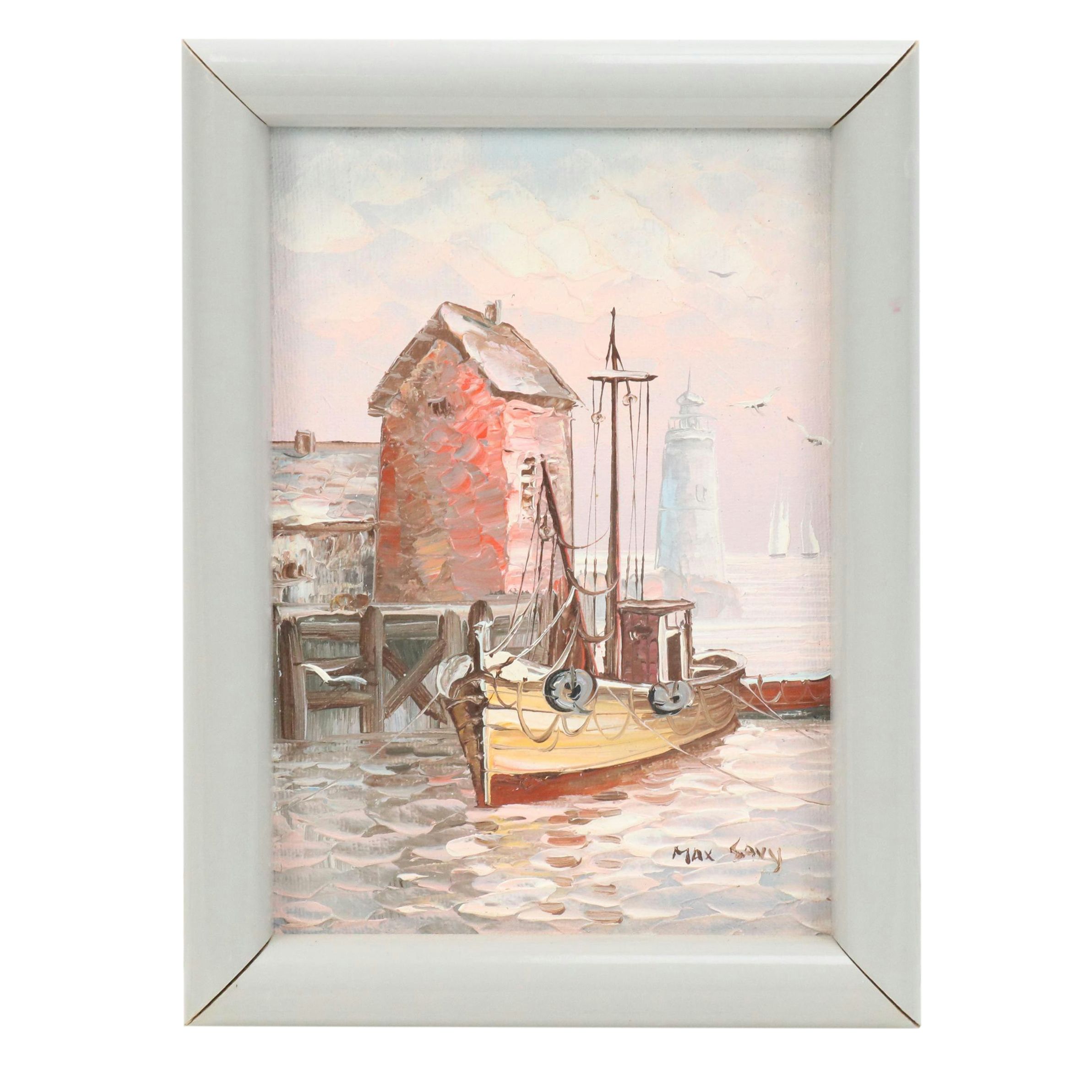 Max Savy Dock Scene Oil Painting