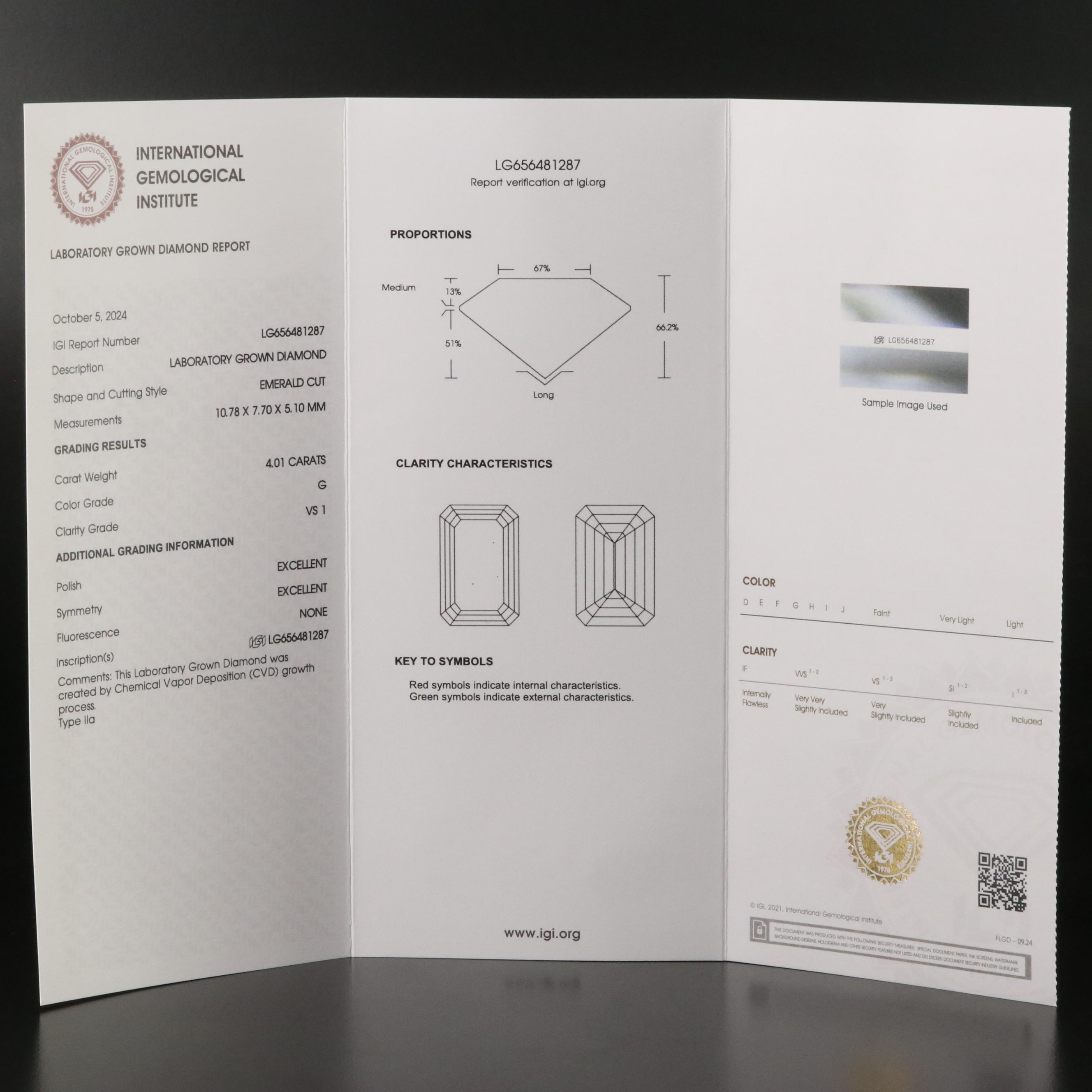 18K 4.01 CT Lab Grown Diamond Solitaire Ring with IGI Report