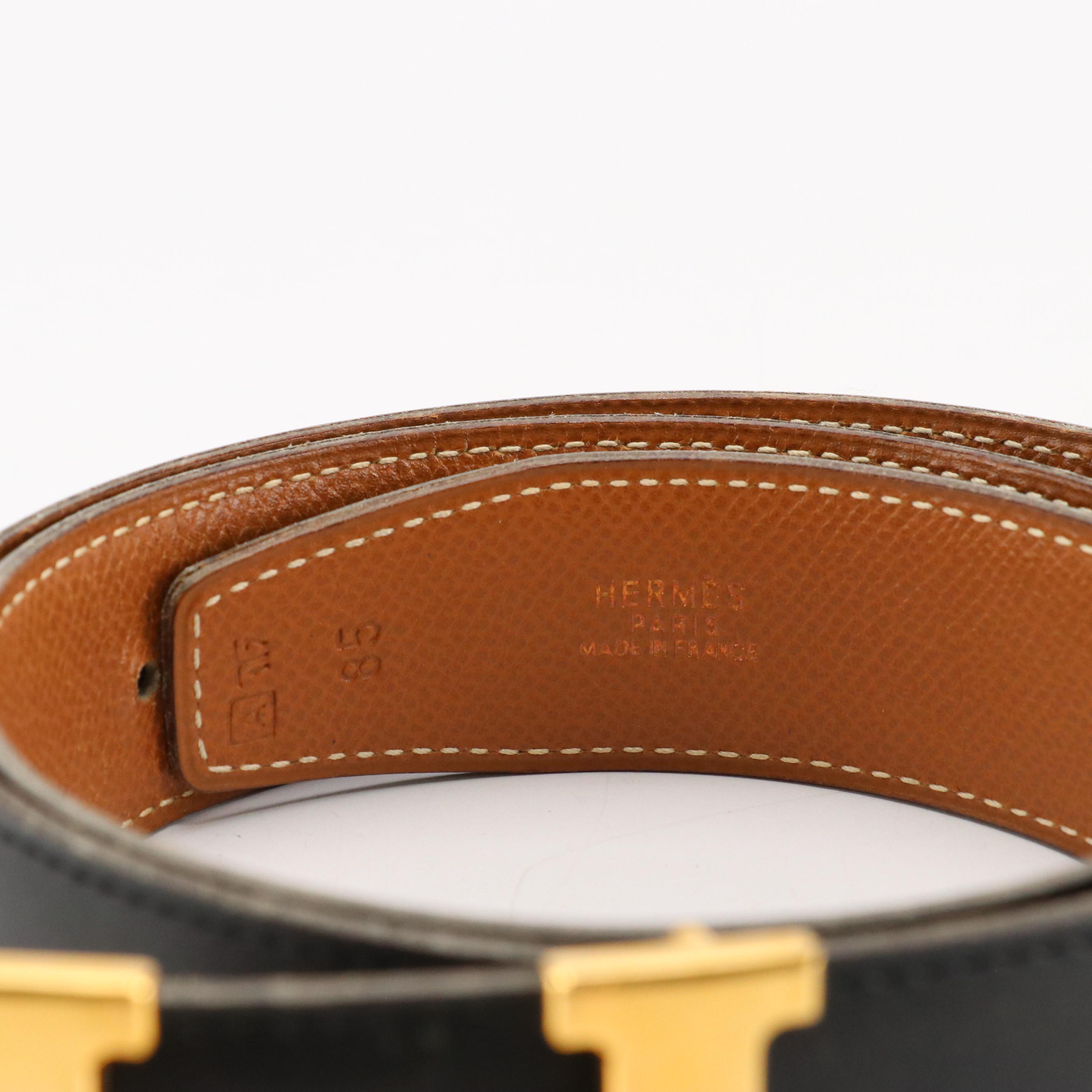 Hermès Gold Plated H Constance Reversible Belt in Black and Brown Leather