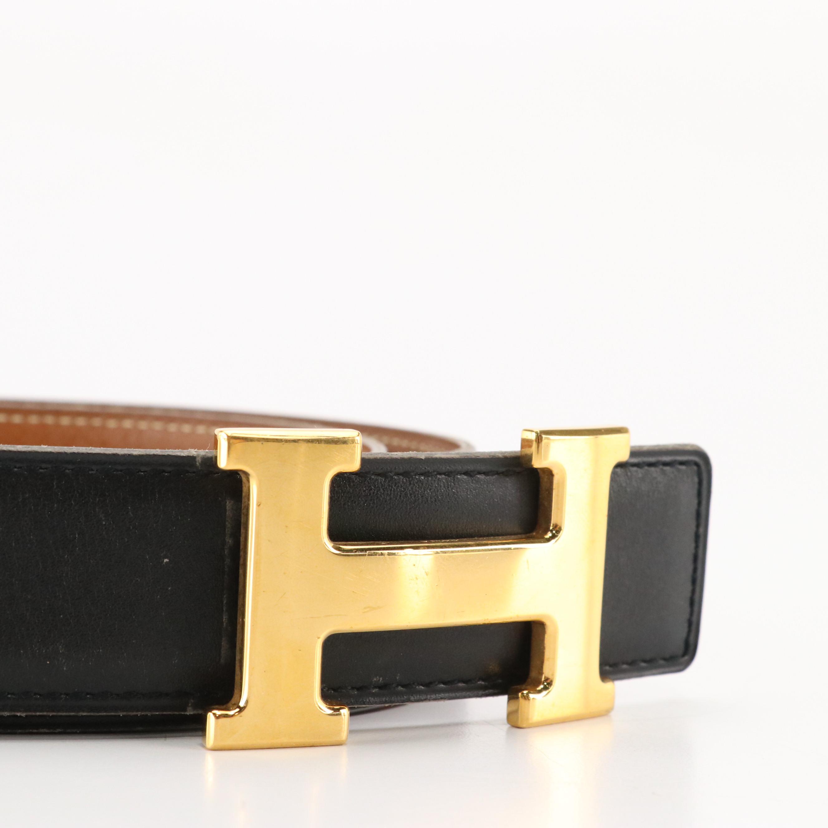 Hermès Gold Plated H Constance Reversible Belt in Black and Brown Leather
