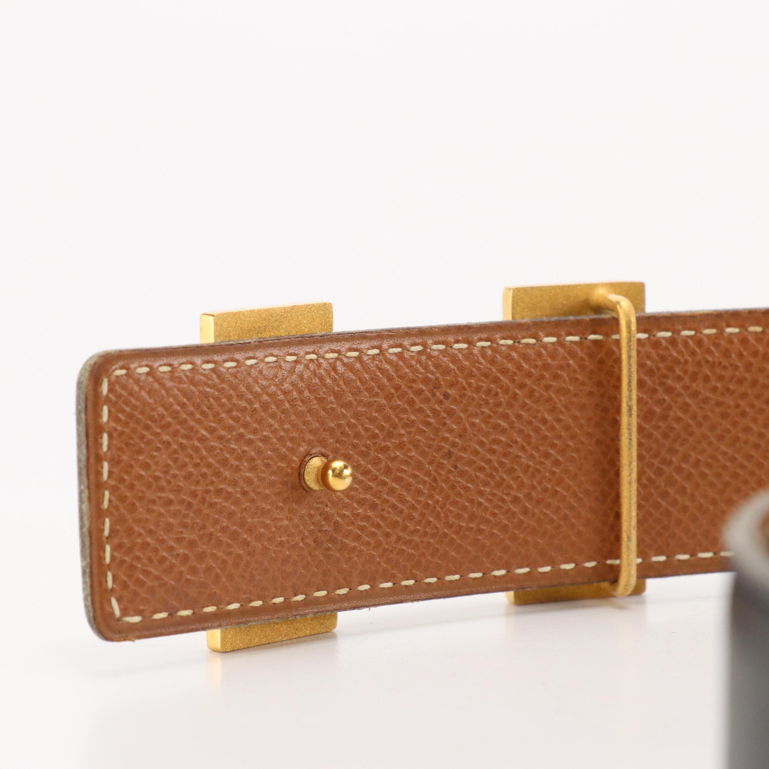 Hermès Gold Plated H Constance Reversible Belt in Black and Brown Leather