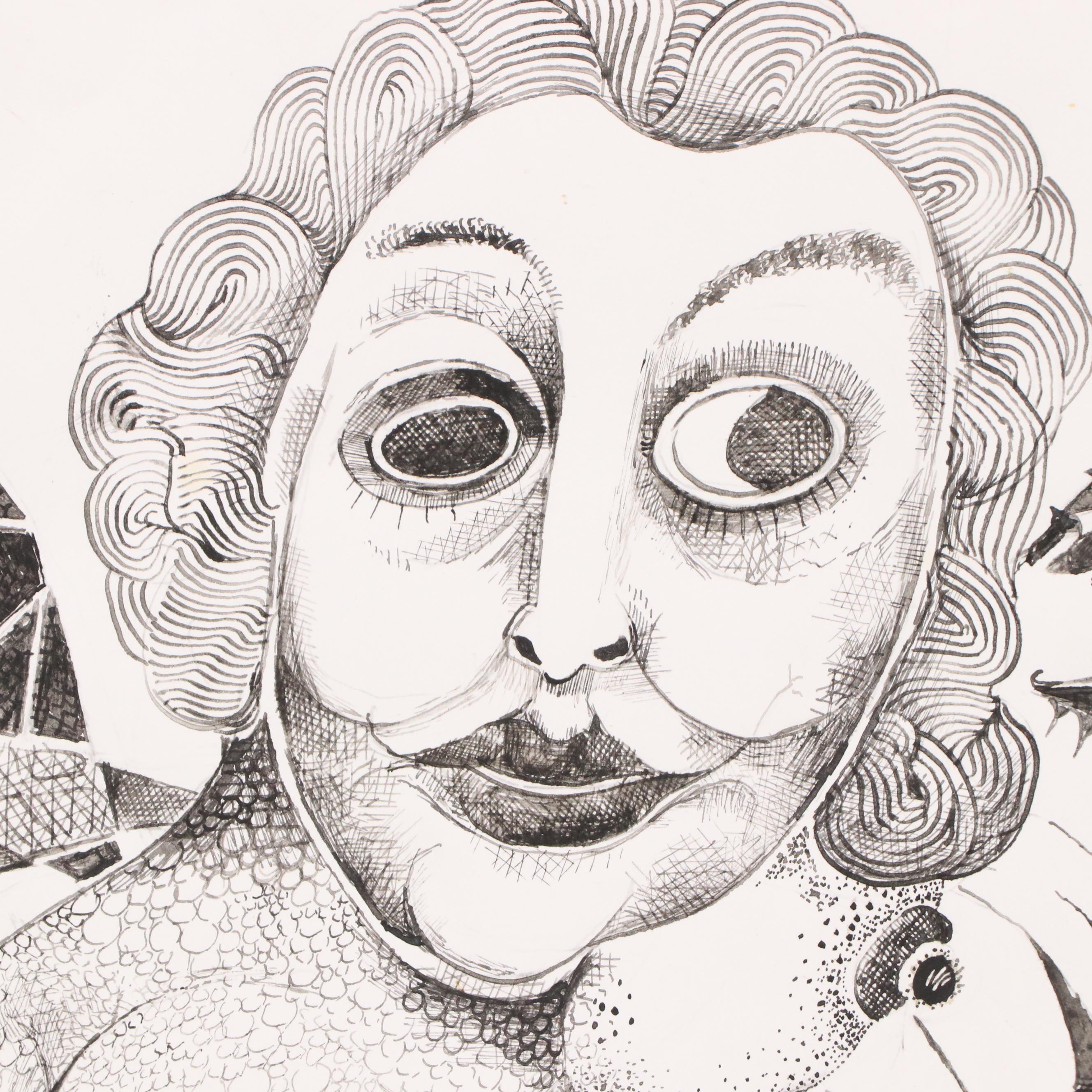 Nikolay "Kuk" Manuylov Surrealist Ink Drawing "Our Time Has Run Out," 21st C.