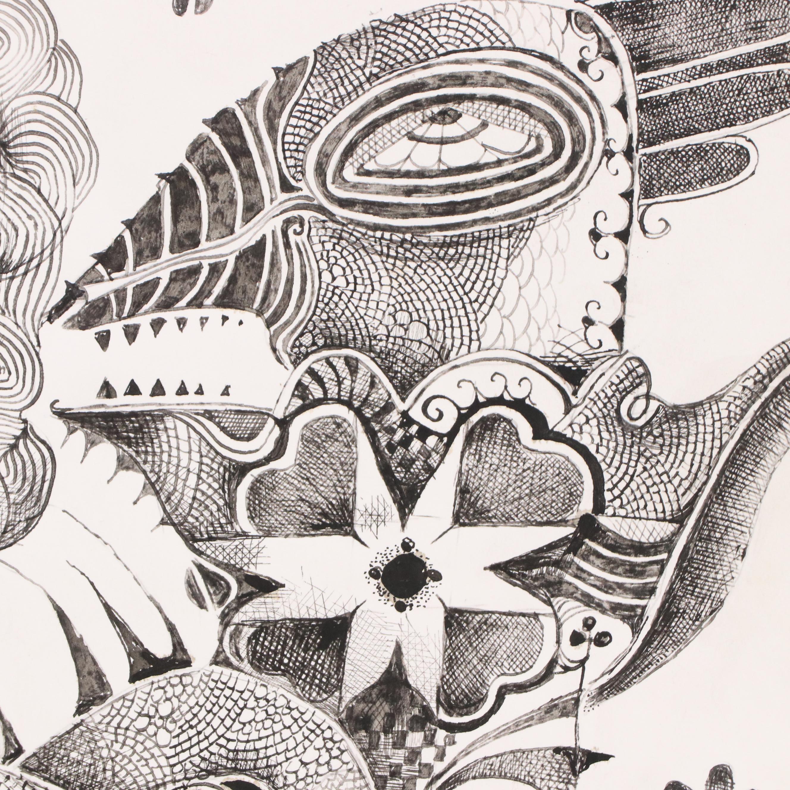 Nikolay "Kuk" Manuylov Surrealist Ink Drawing "Our Time Has Run Out," 21st C.