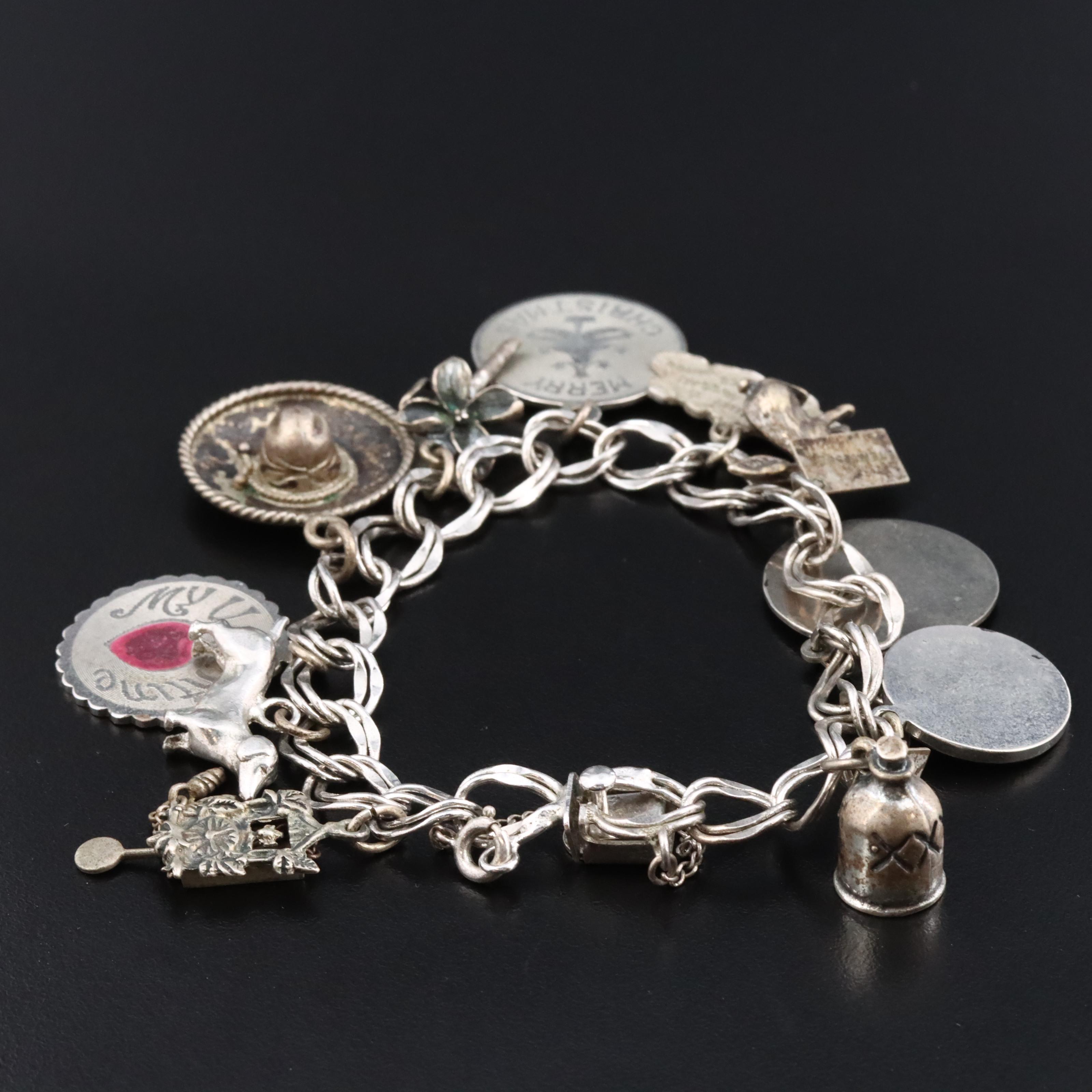 Vintage Sterling Enamel Charm Bracelet with Extra Charm