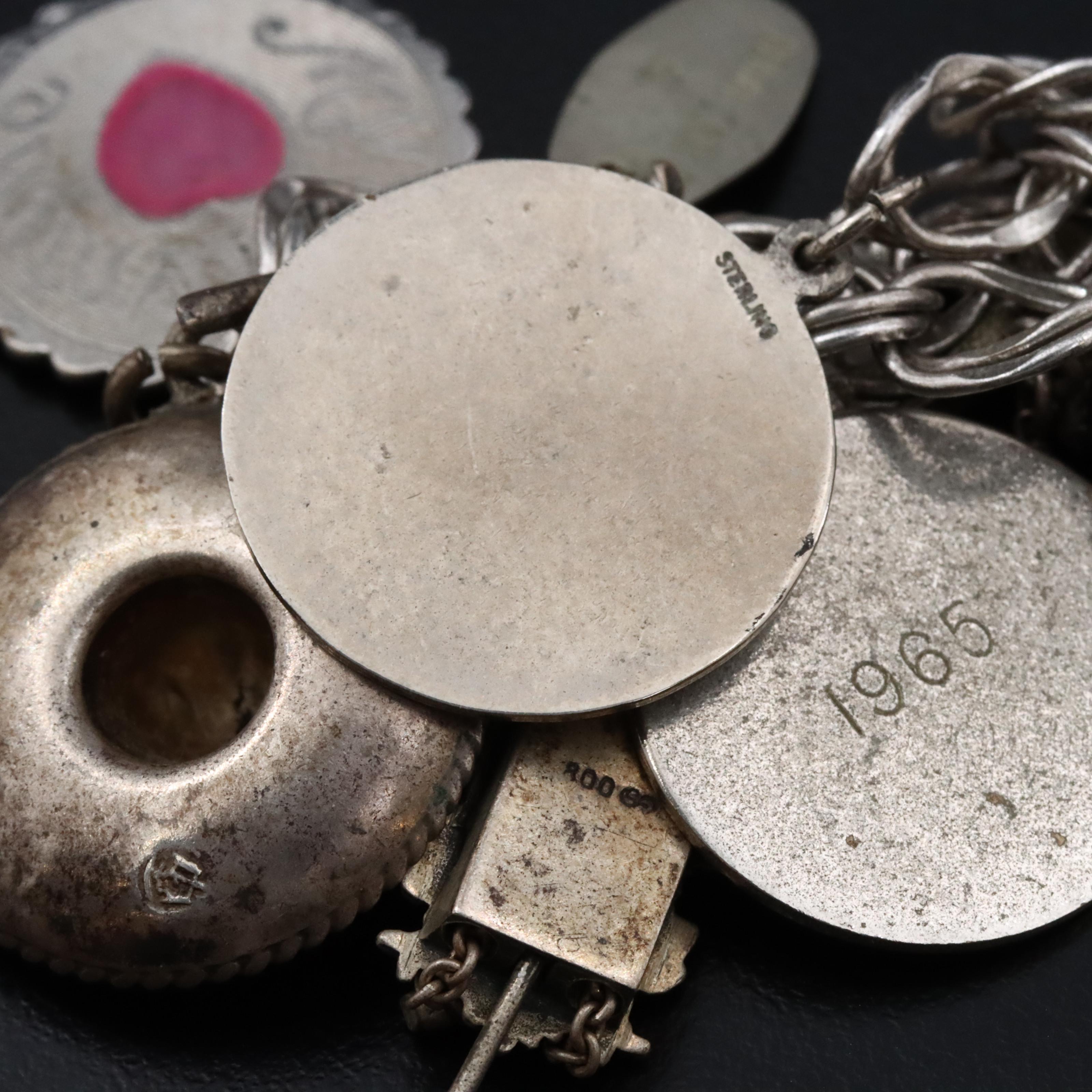 Vintage Sterling Enamel Charm Bracelet with Extra Charm