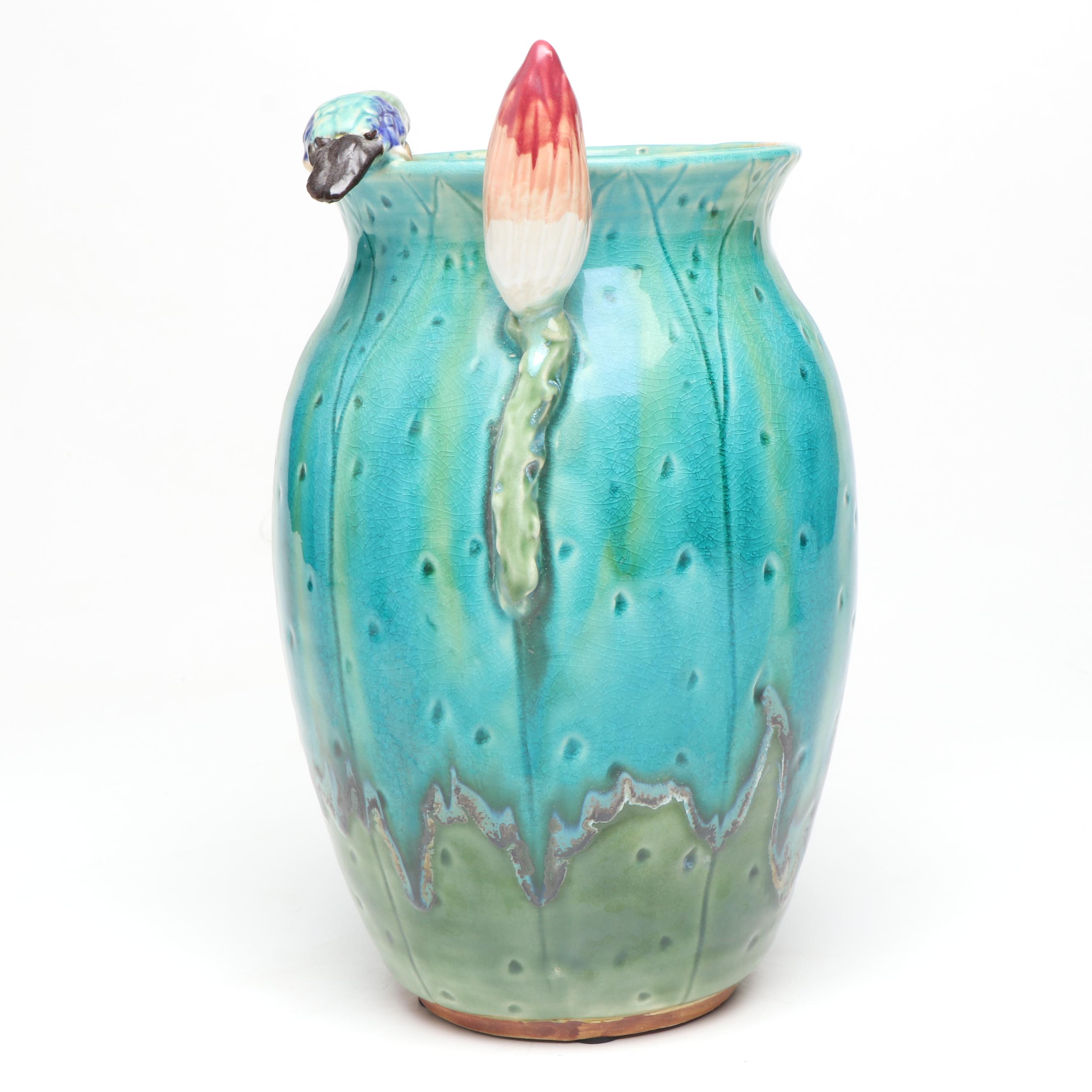 Majolica Style Ceramic Vase with Other Animal Figurines