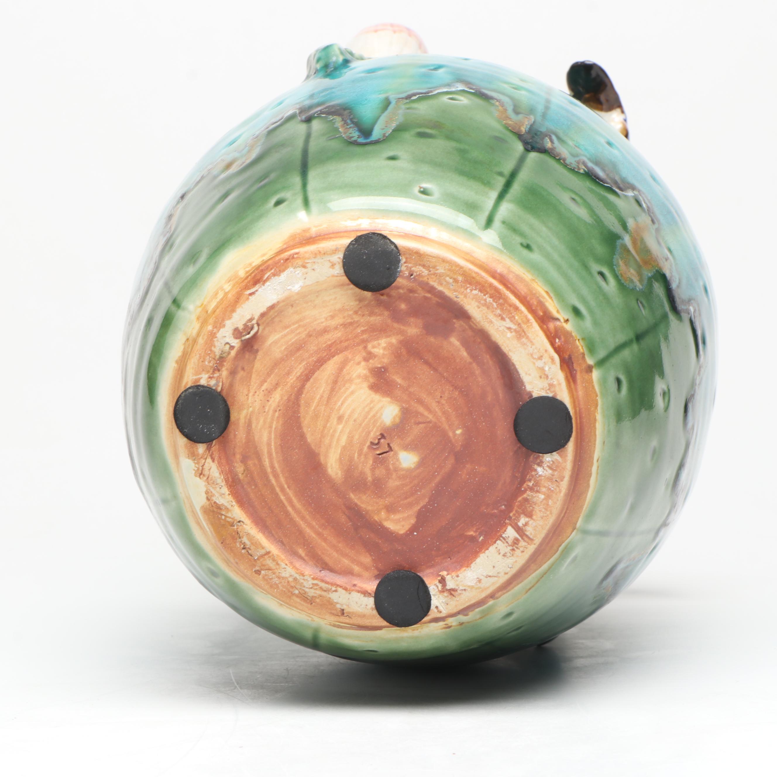 Majolica Style Ceramic Vase with Other Animal Figurines