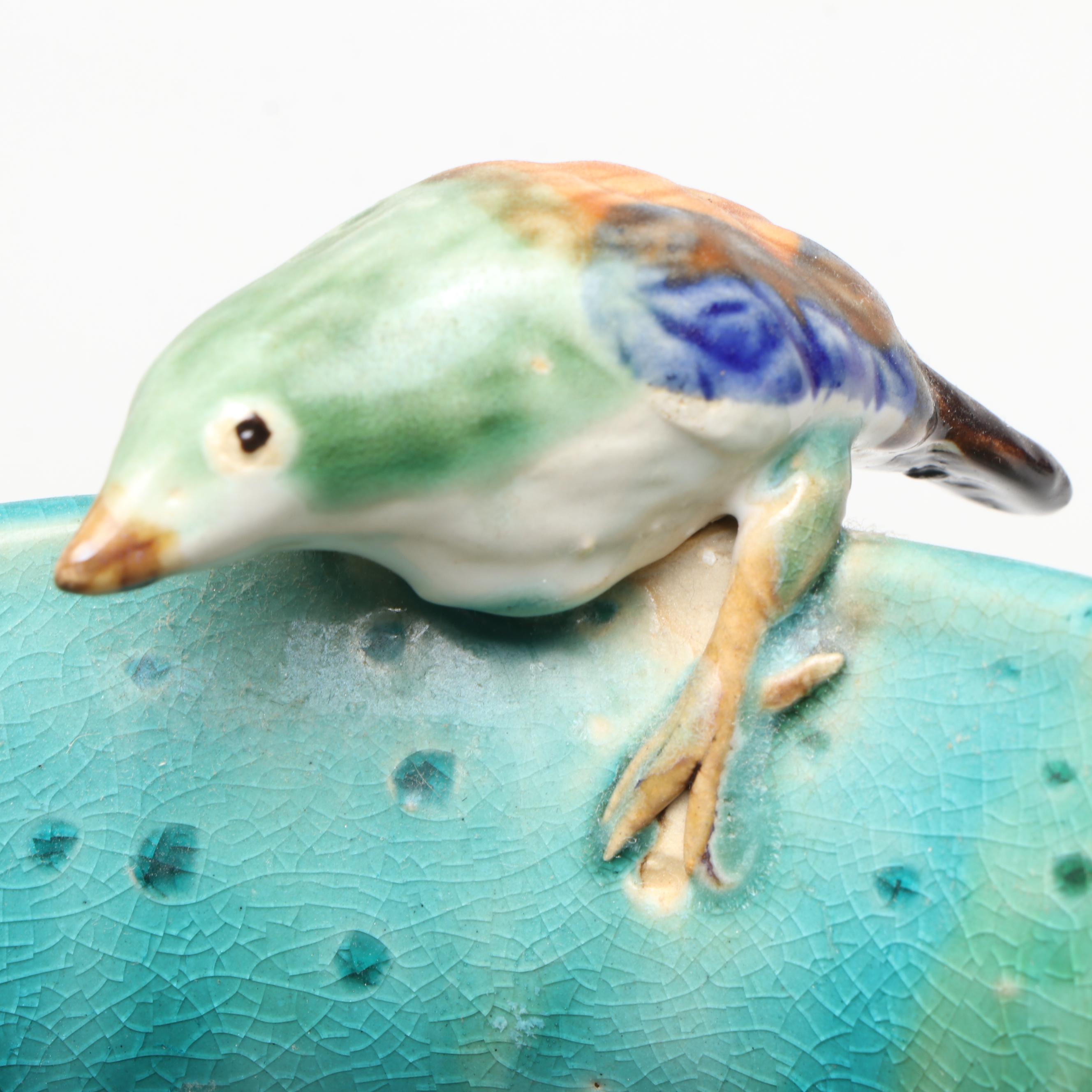 Majolica Style Ceramic Vase with Other Animal Figurines