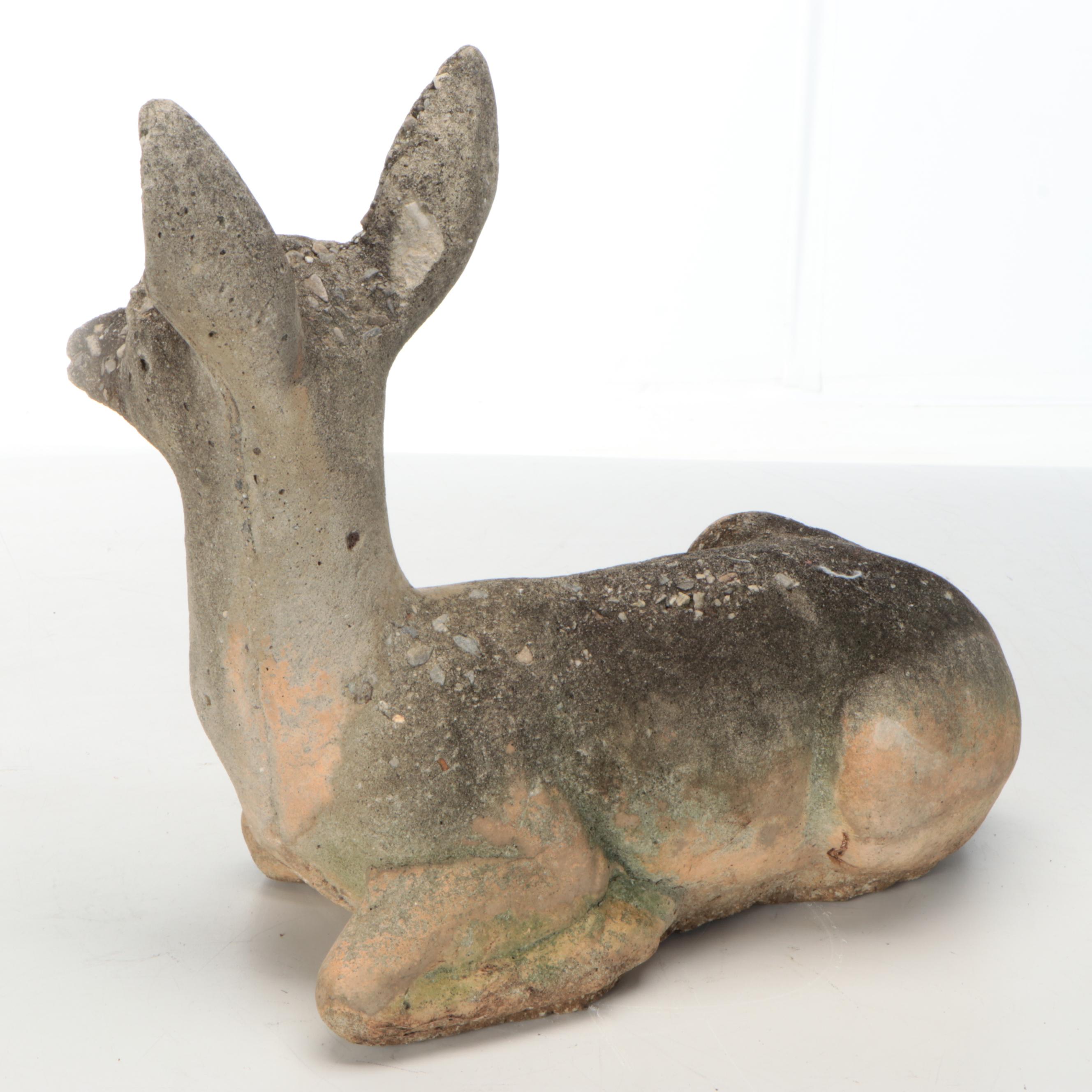Paint-Decorated Cast Concrete Fawn