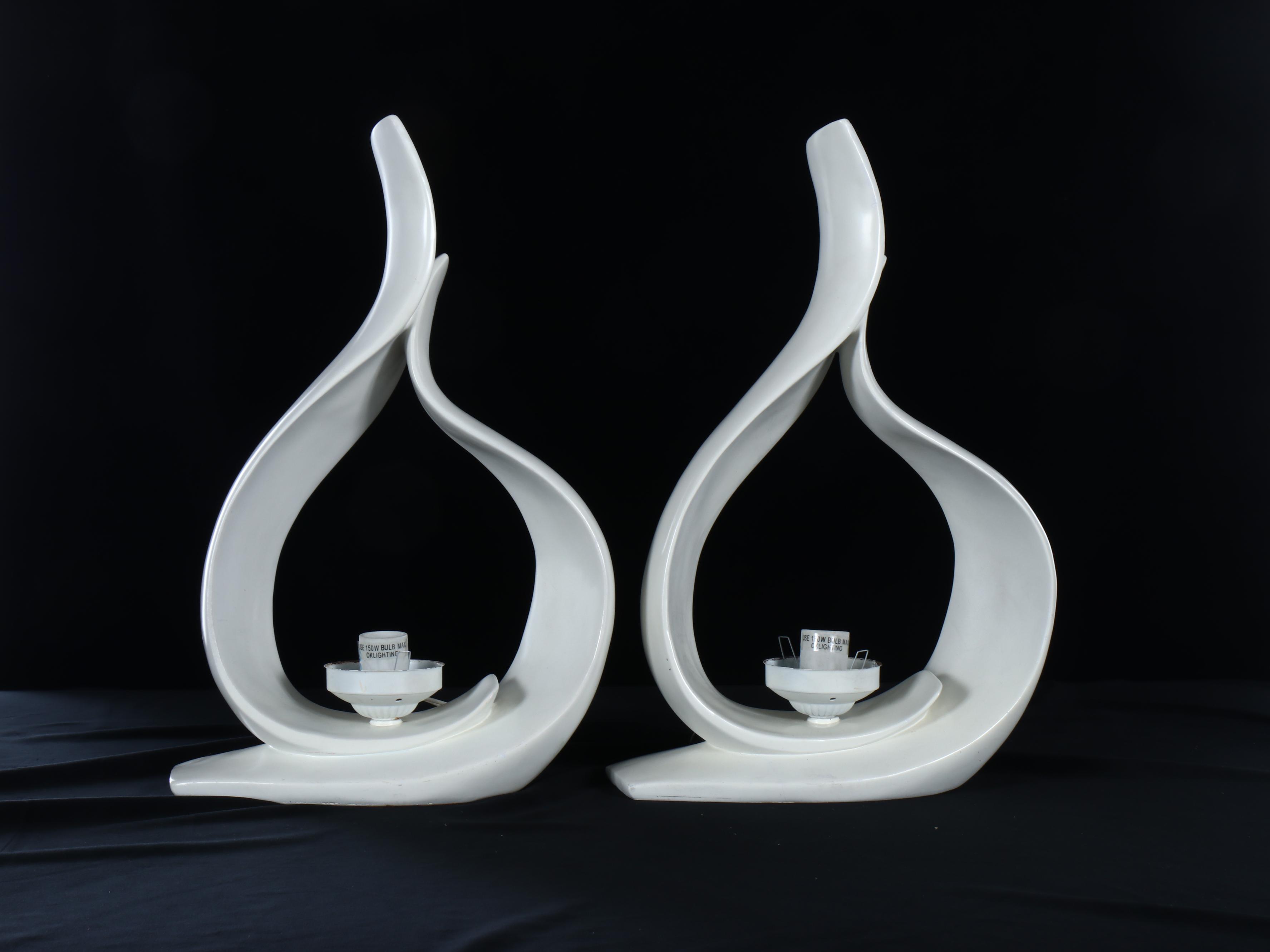 Deco Revival White Acrylic Flame Lamps with Globe Shades, 1980s