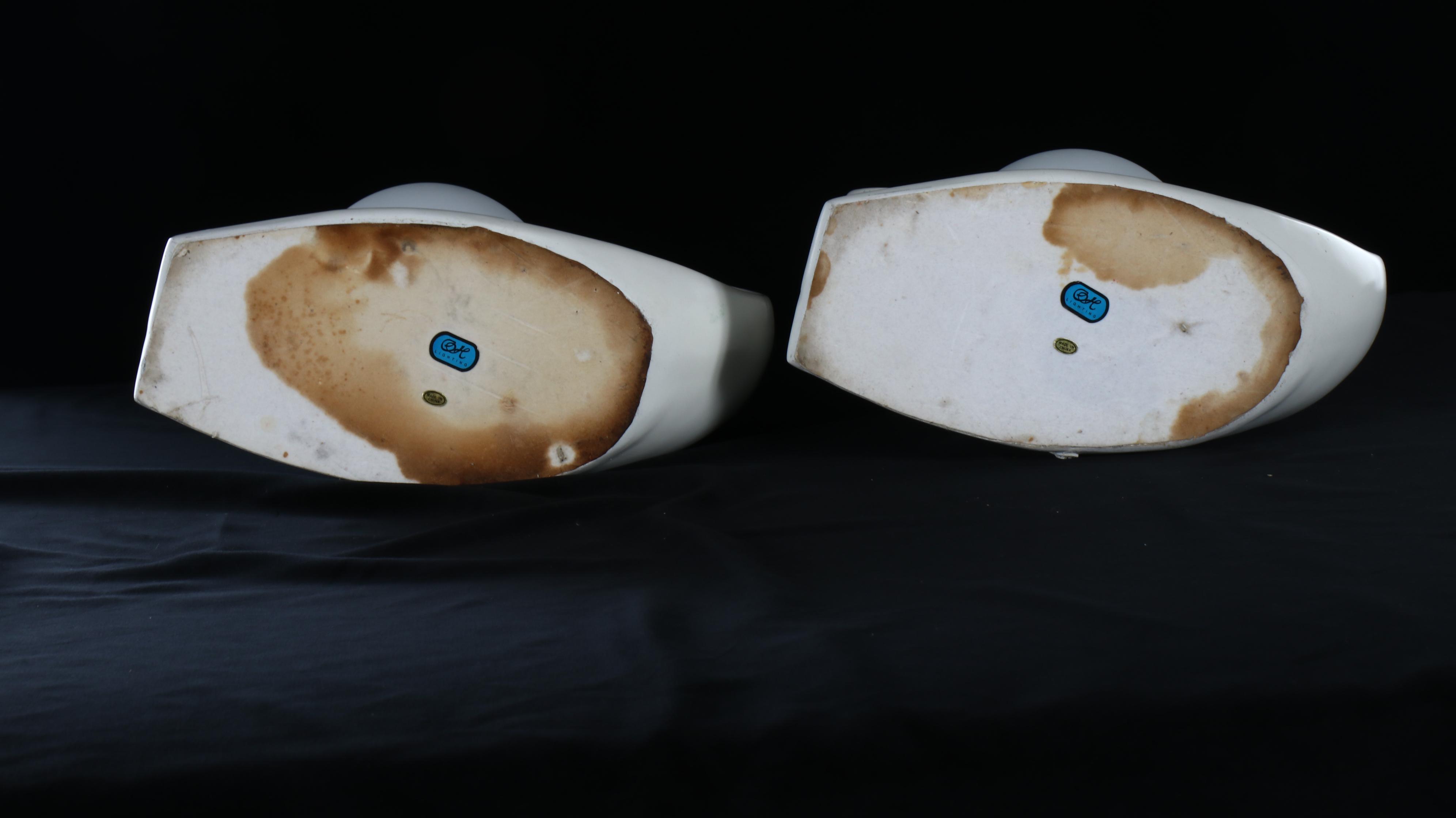 Deco Revival White Acrylic Flame Lamps with Globe Shades, 1980s