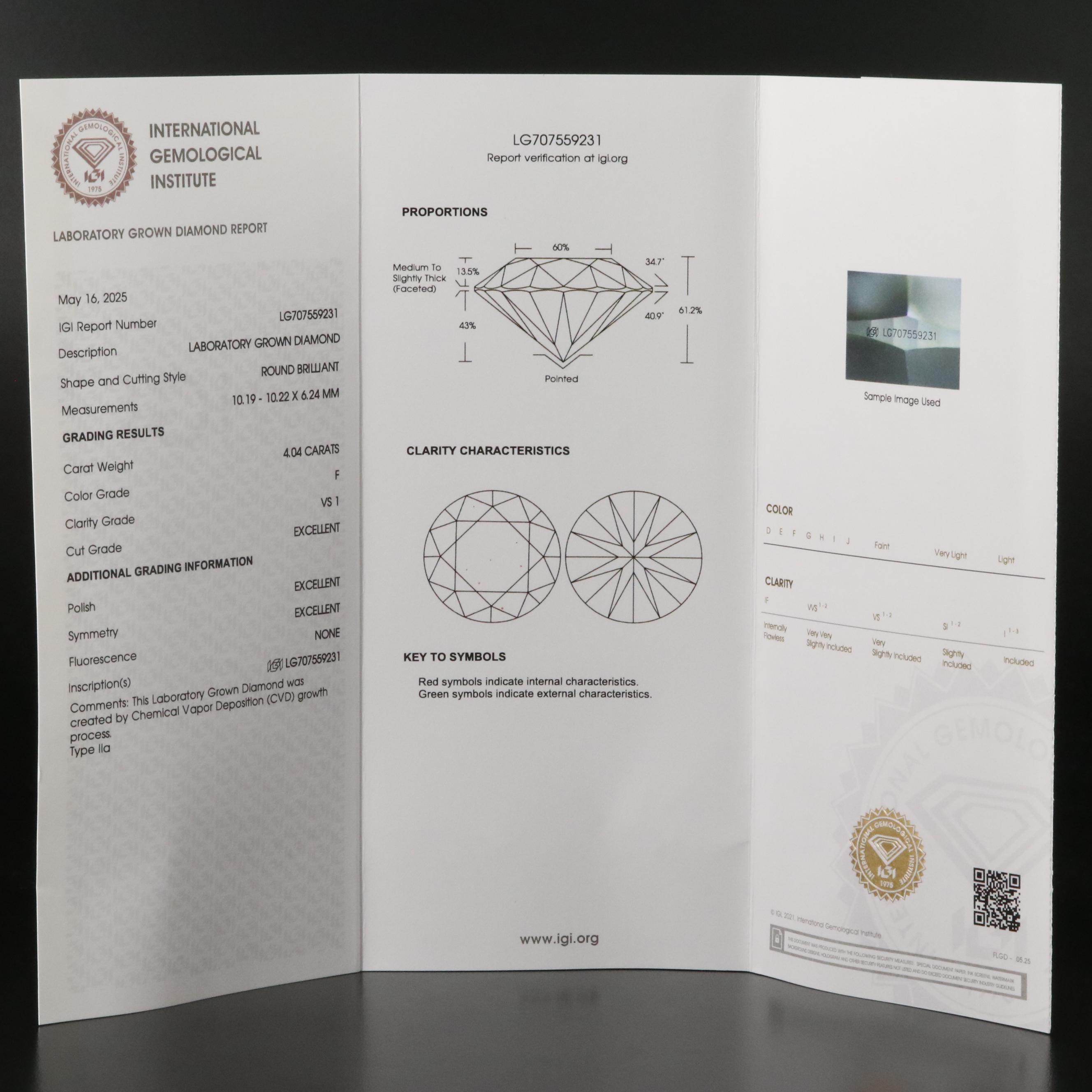 18K 4.04 CT Lab Grown Diamond Solitaire Ring with IGI Report