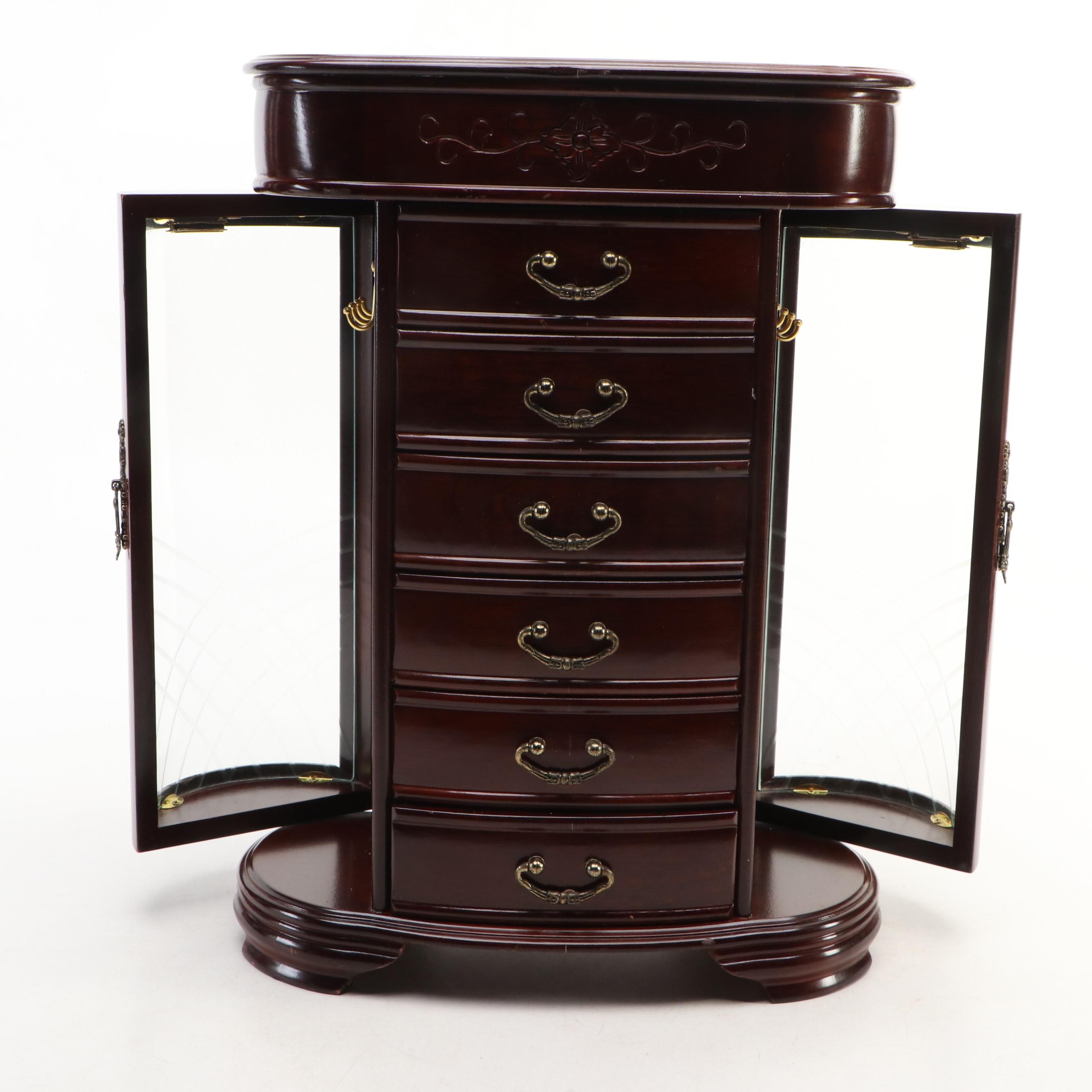 Mahogany Gloss Finish Six-Drawer Jewelry Chest