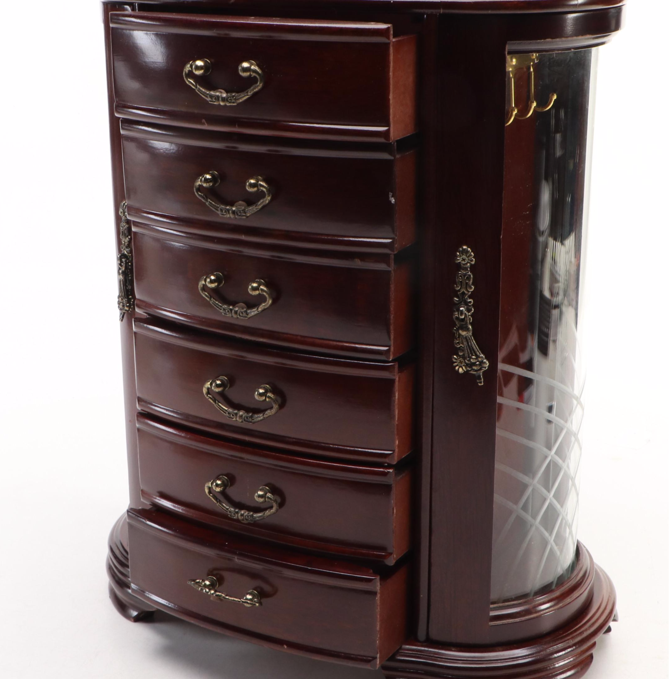Mahogany Gloss Finish Six-Drawer Jewelry Chest