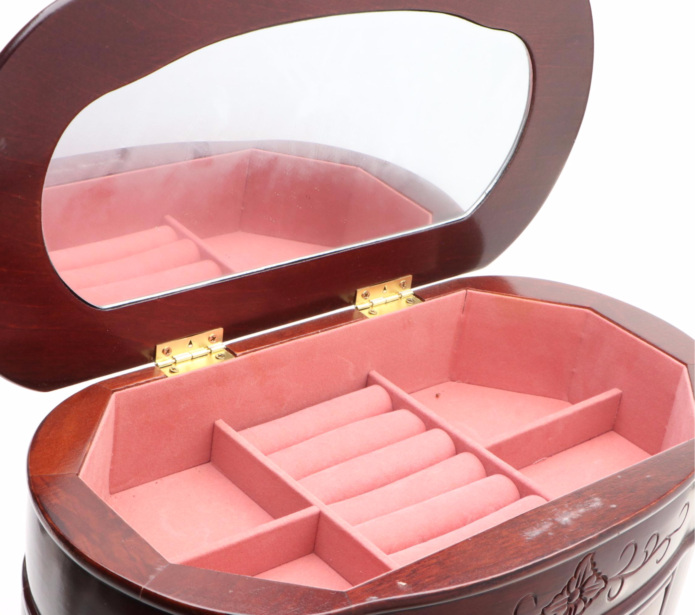 Mahogany Gloss Finish Six-Drawer Jewelry Chest