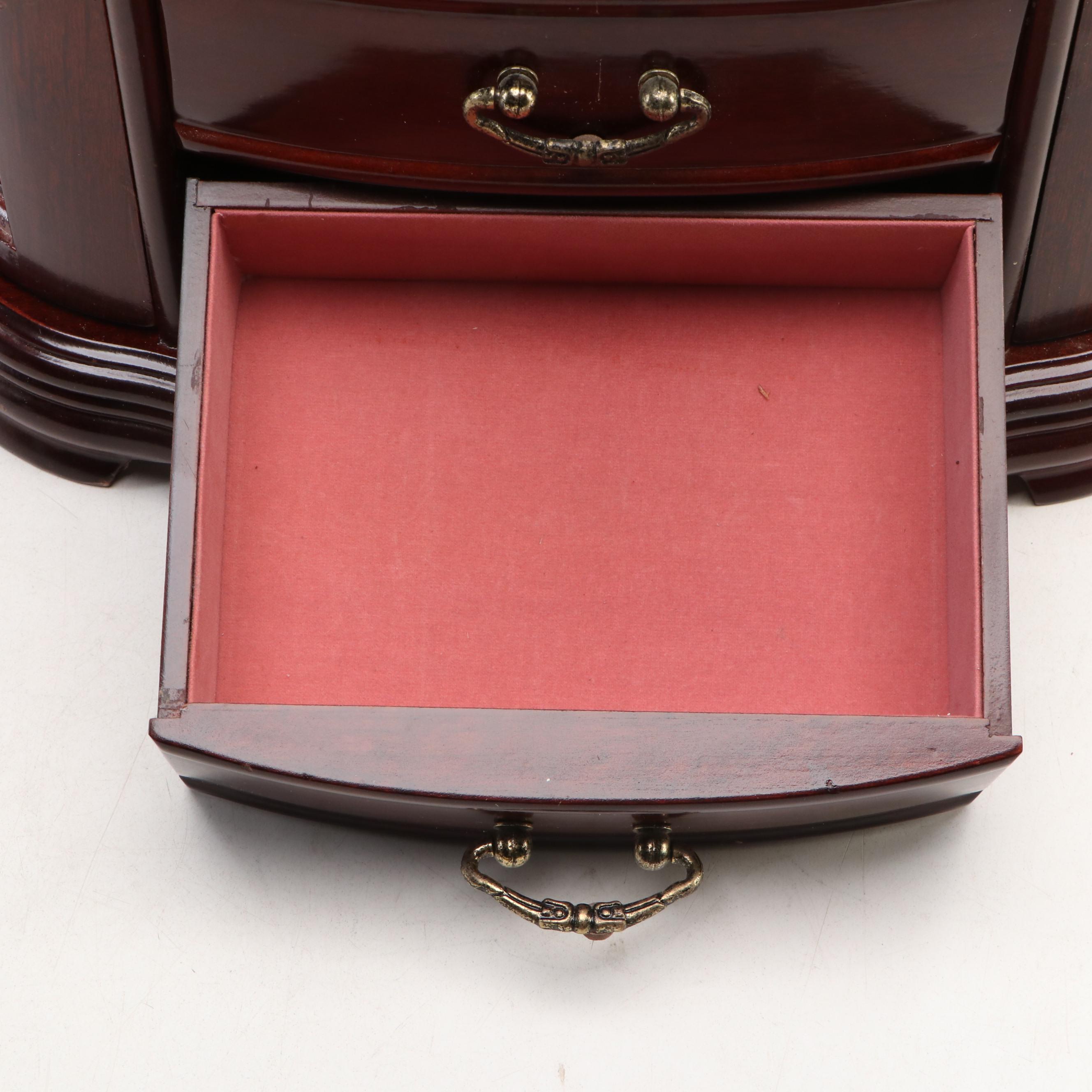 Mahogany Gloss Finish Six-Drawer Jewelry Chest