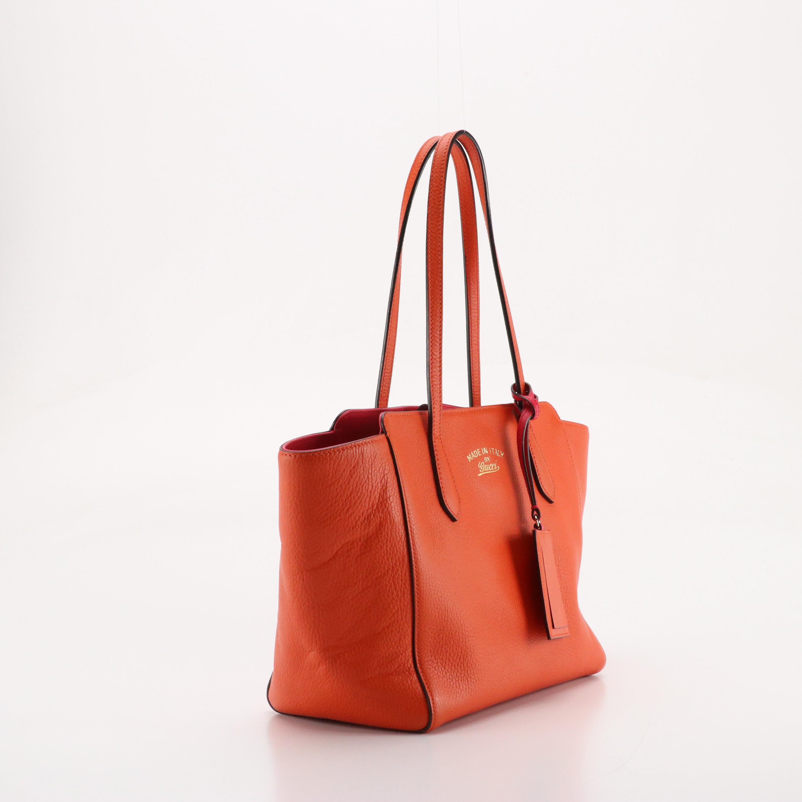 Gucci Swing Small Tote in Orange/Pink Pebbled Leather