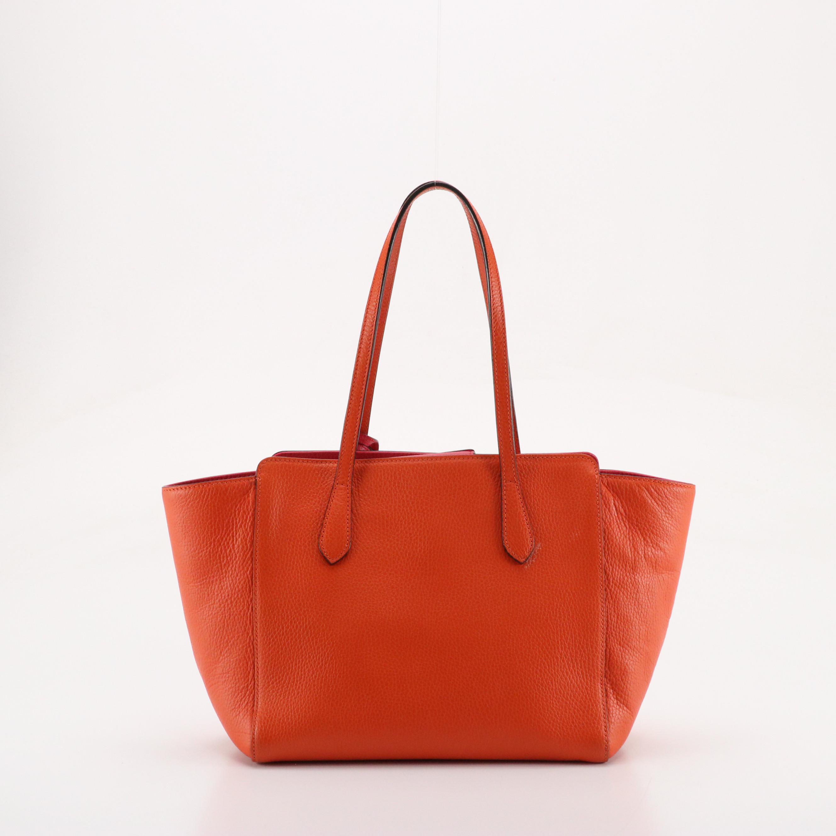Gucci Swing Small Tote in Orange/Pink Pebbled Leather