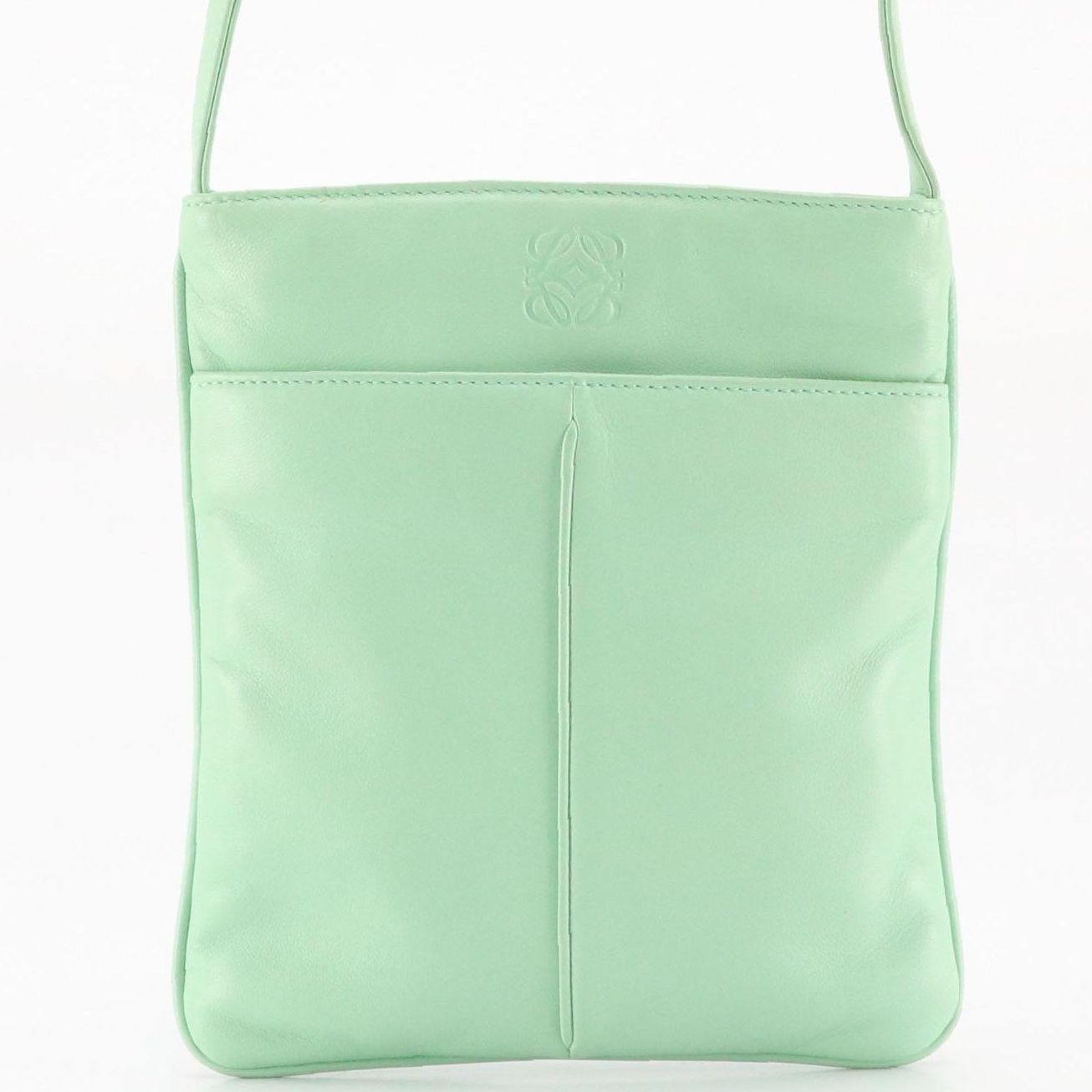 Loewe Anagram Embossed Crossbody Bag in Seafoam Green Calfskin Leather