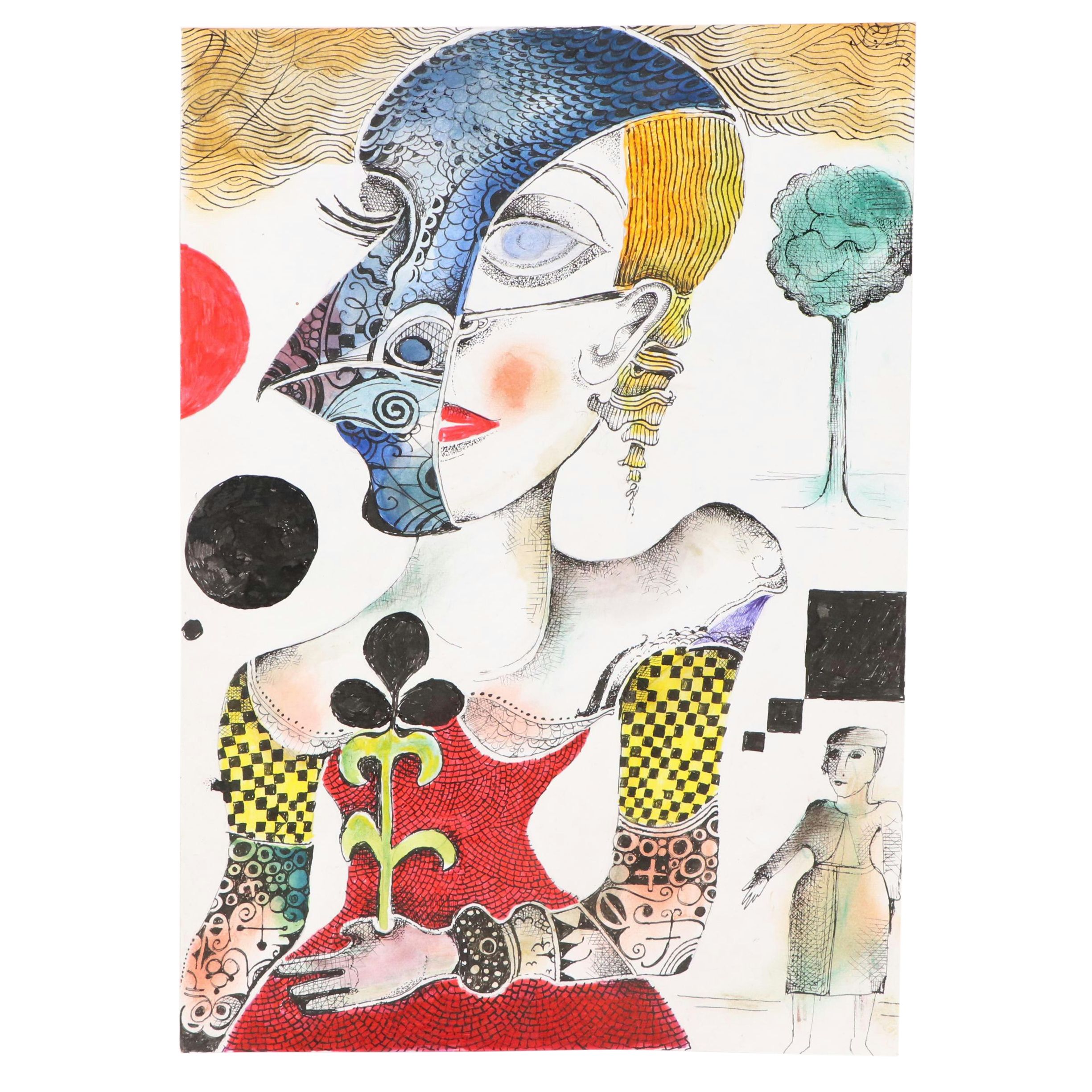 Nikolay "Kuk" Manuylov Figural Surrealist Mixed Media Drawing, 2013