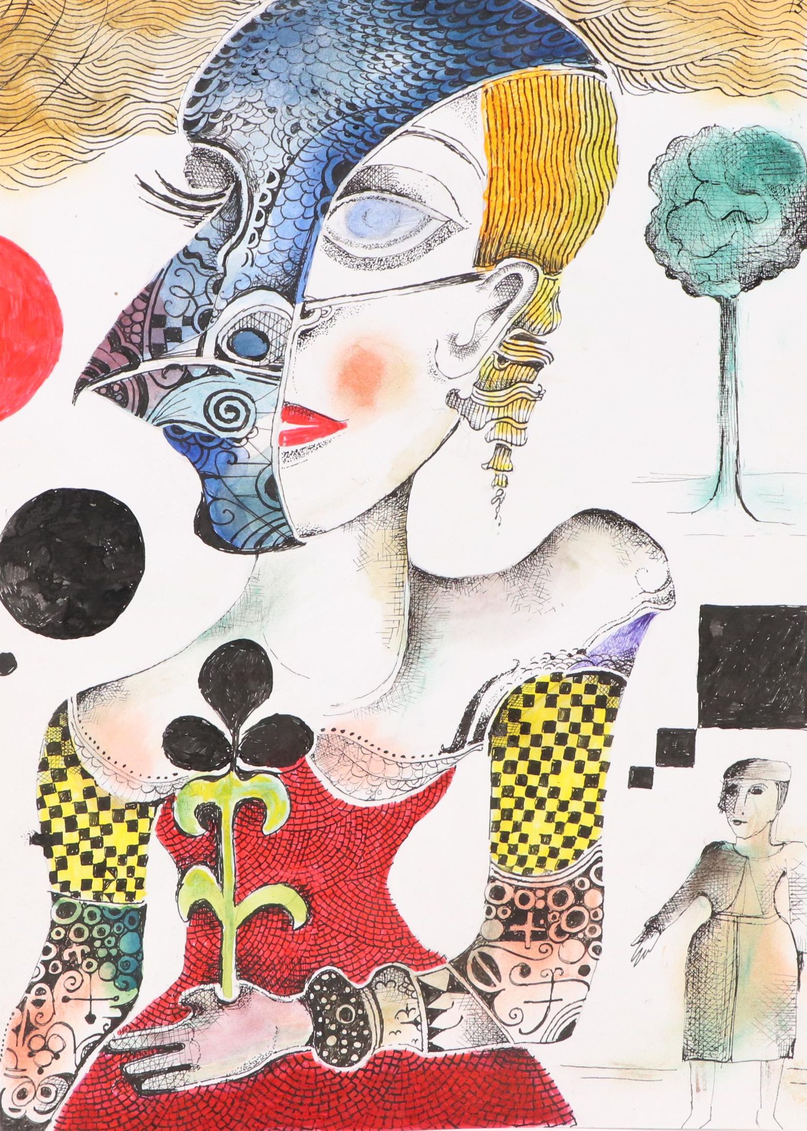 Nikolay "Kuk" Manuylov Figural Surrealist Mixed Media Drawing, 2013