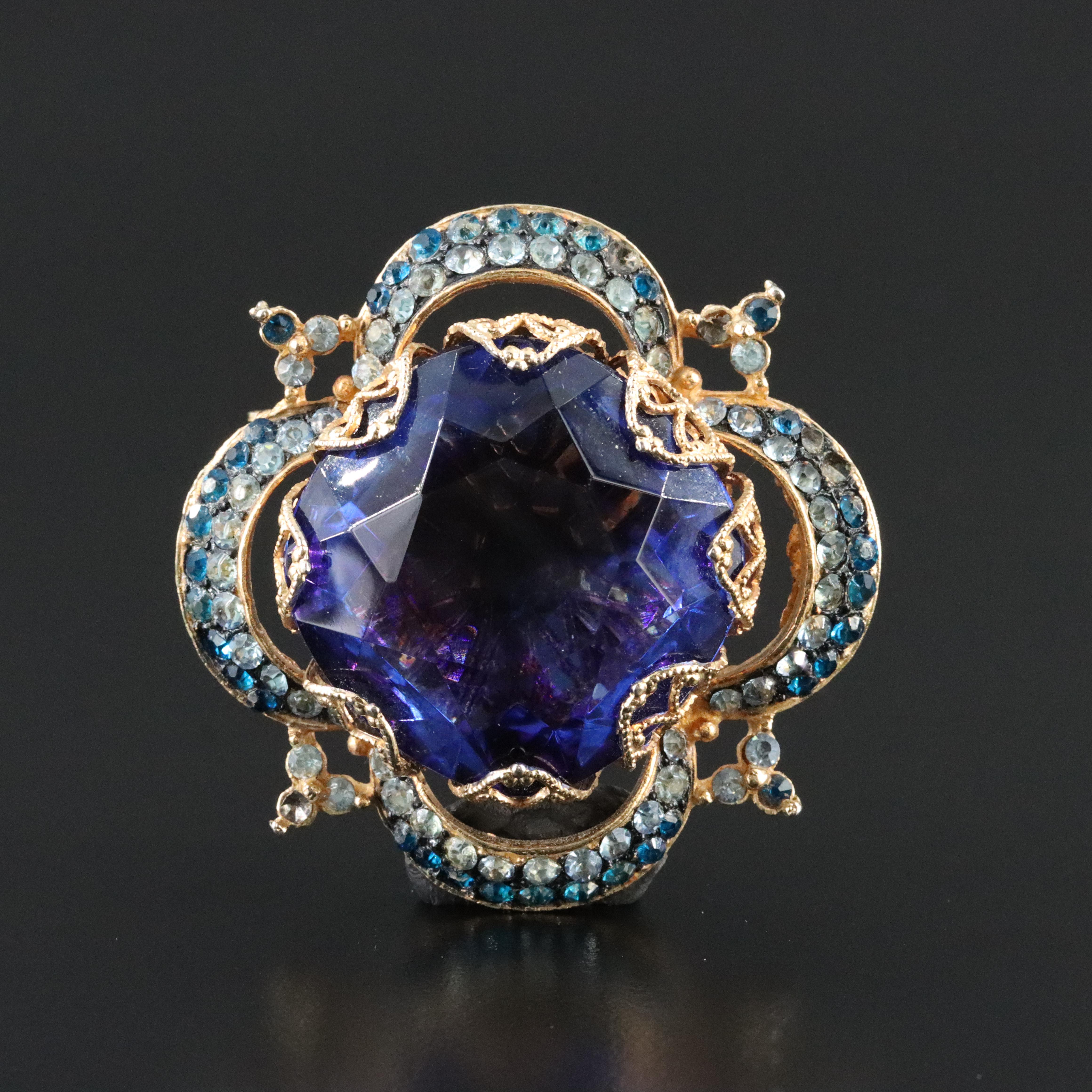 Corocraft Rhinestone and Glass Brooch