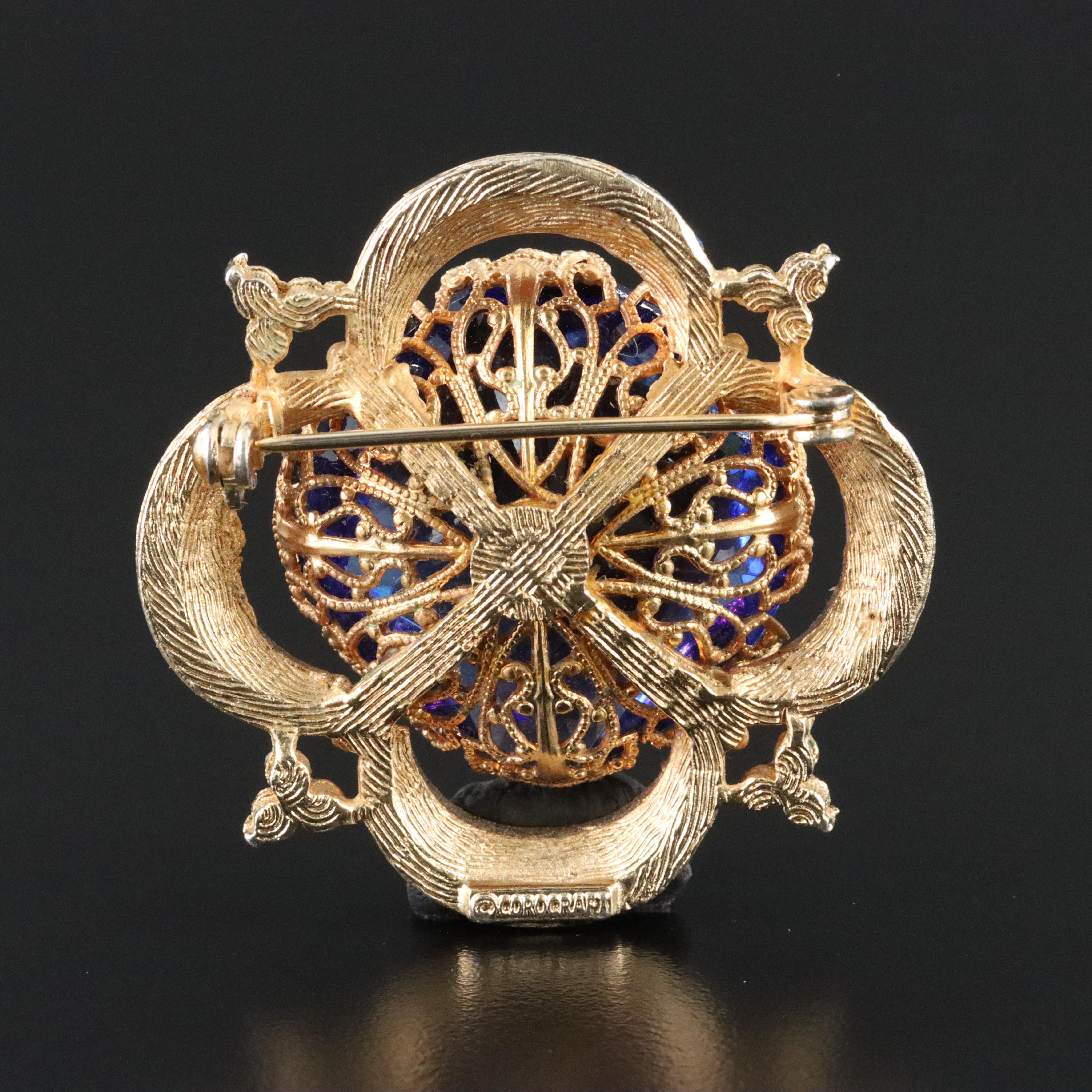 Corocraft Rhinestone and Glass Brooch