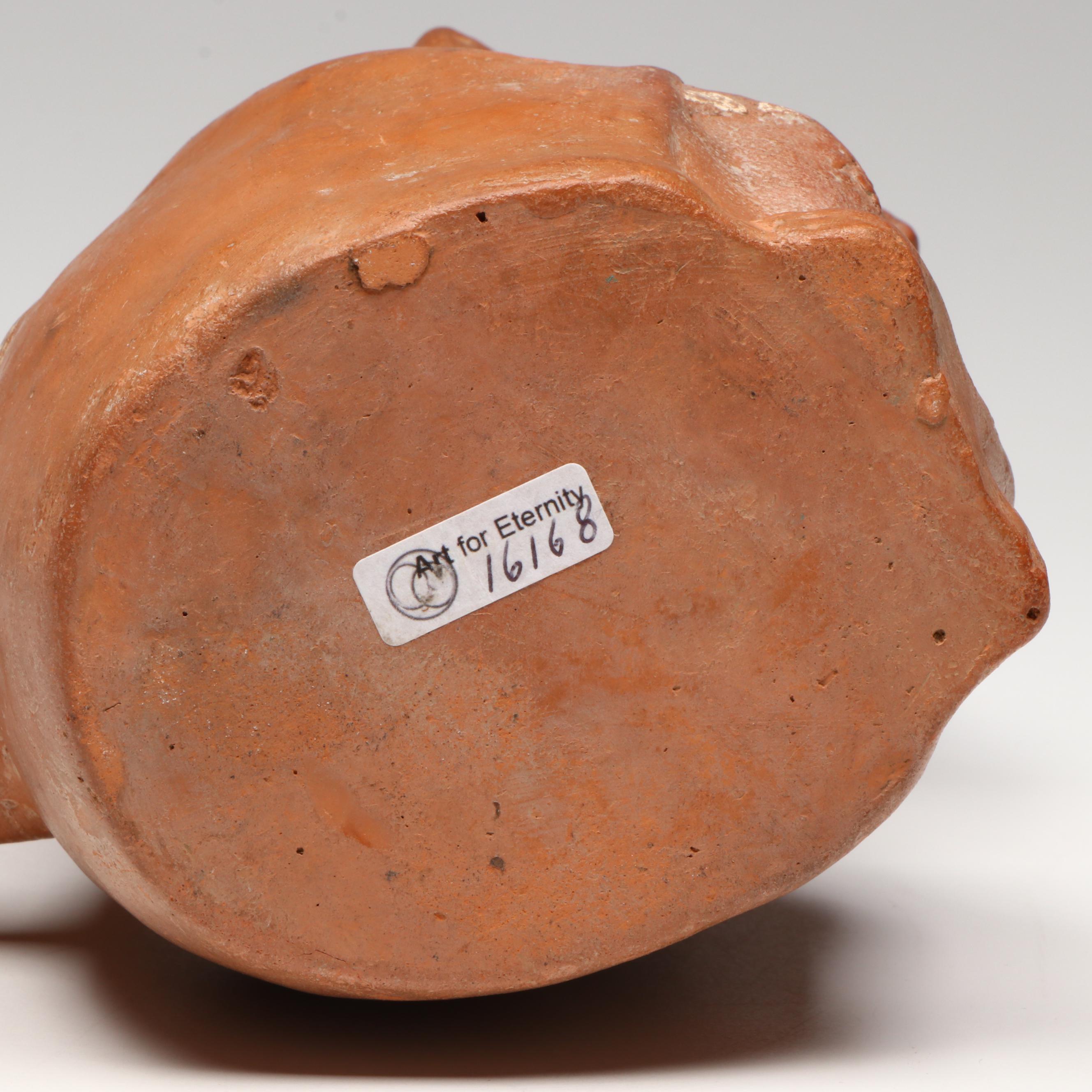 Moche Polychrome Pottery Male Stirrup Vessel, Circa 450–550 CE