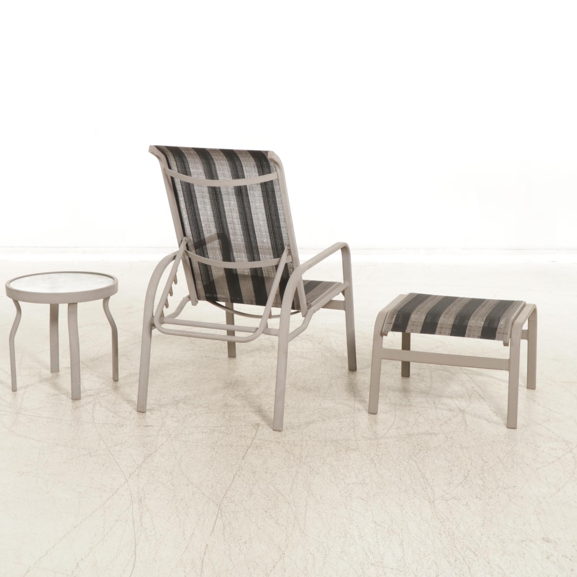 Carter Grandle Metal Framed Patio Lounge Chair, Footstool, and Side Table