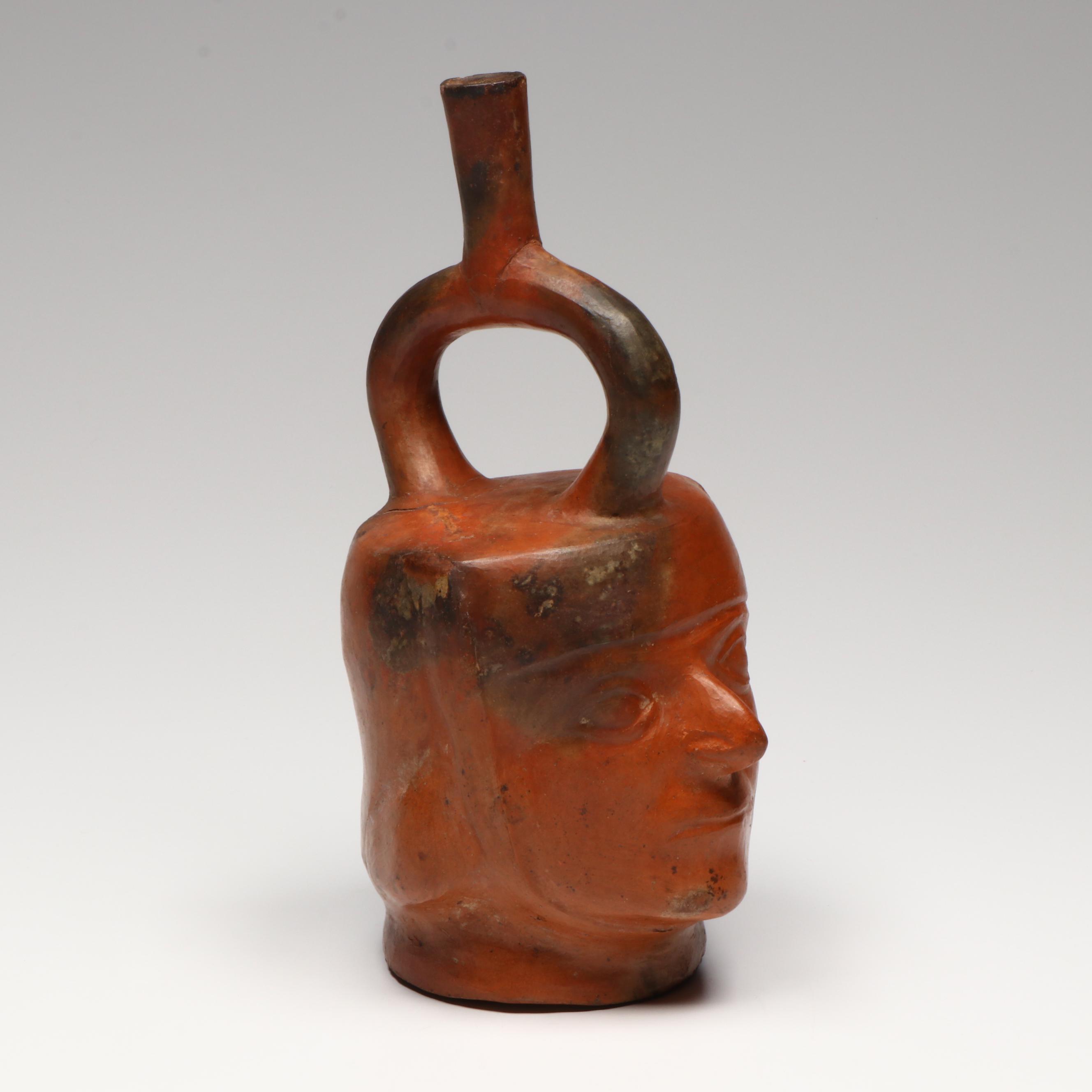 Moche Pottery Portrait Head Vessel, Circa 200–400 CE