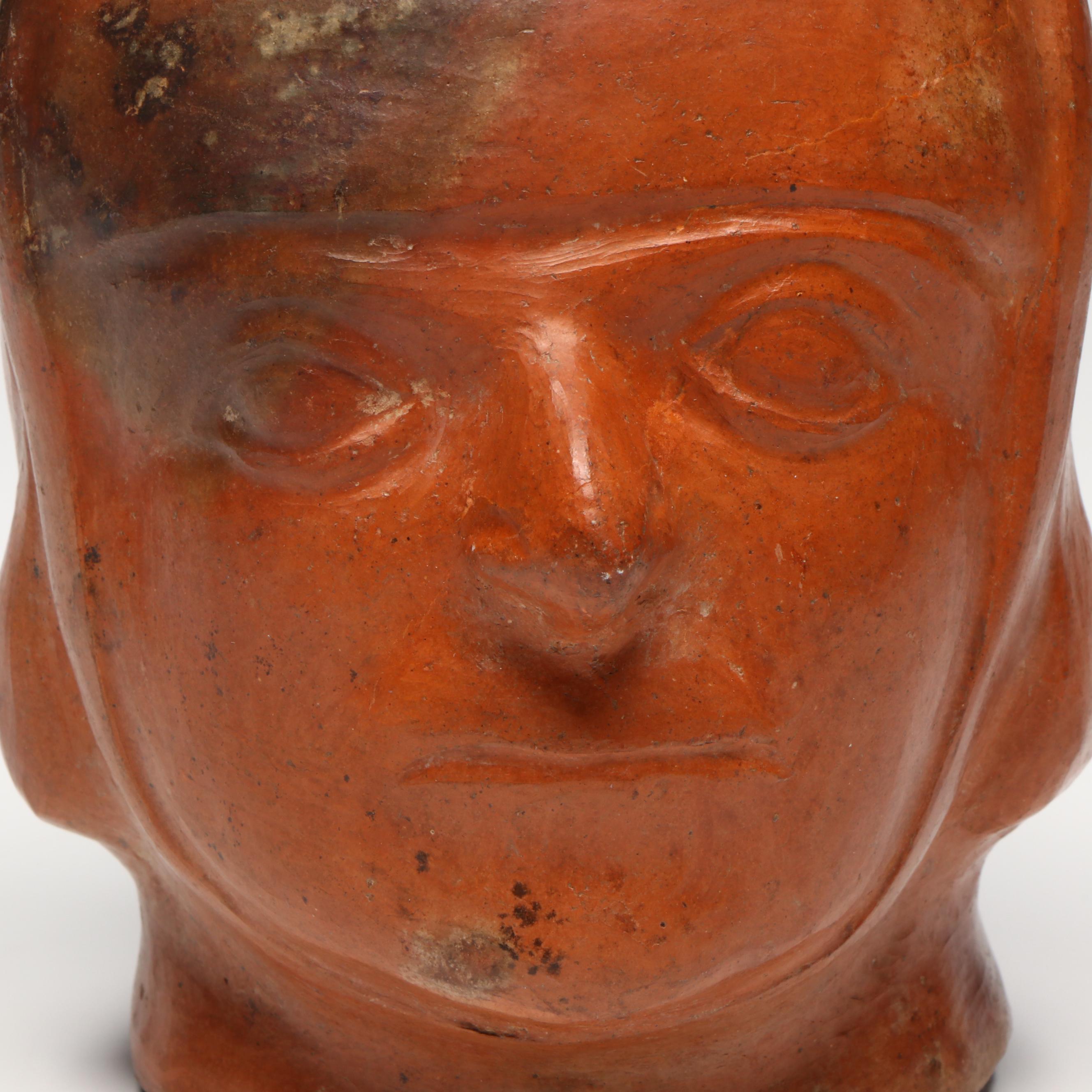 Moche Pottery Portrait Head Vessel, Circa 200–400 CE