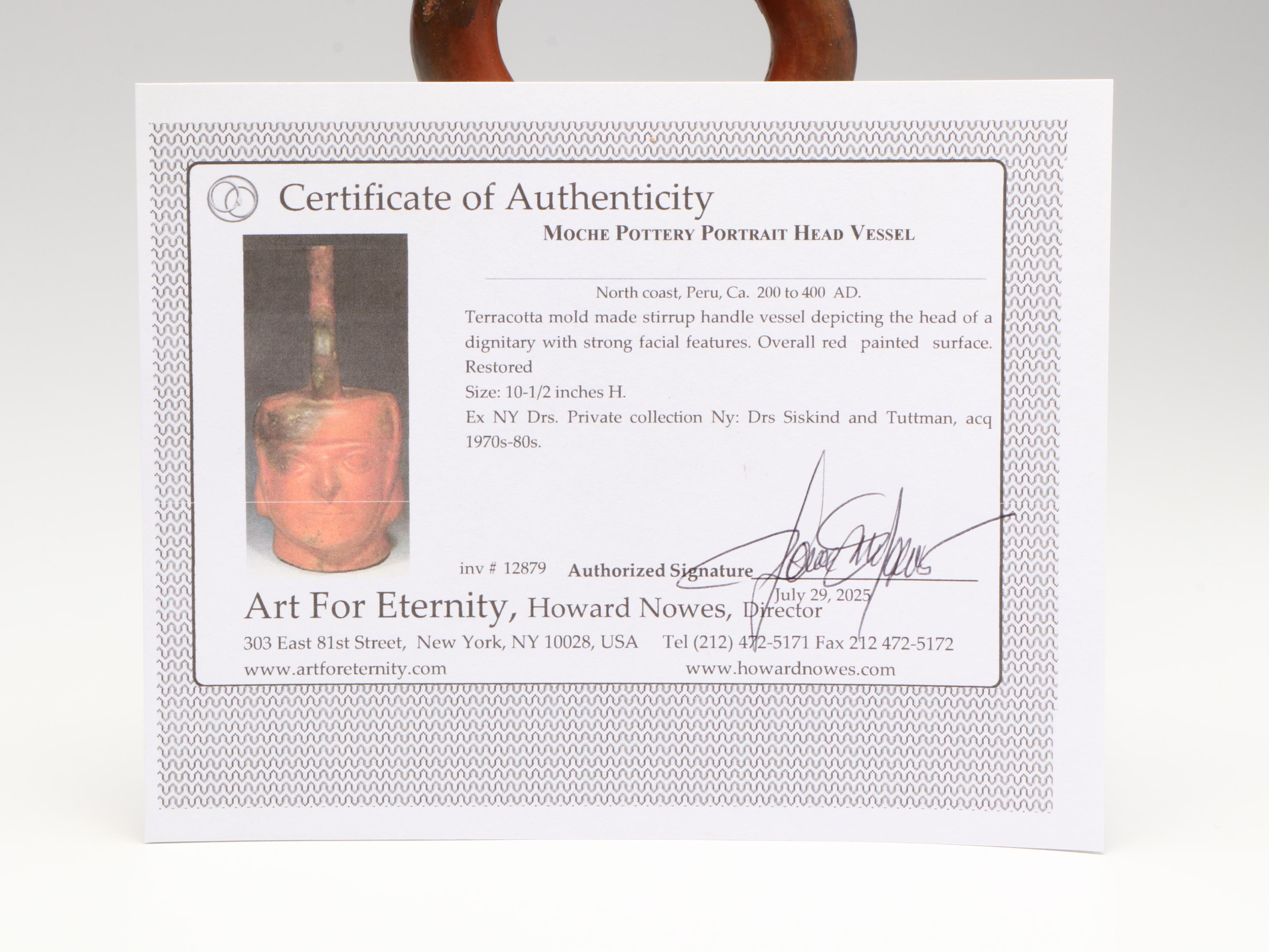 Moche Pottery Portrait Head Vessel, Circa 200–400 CE