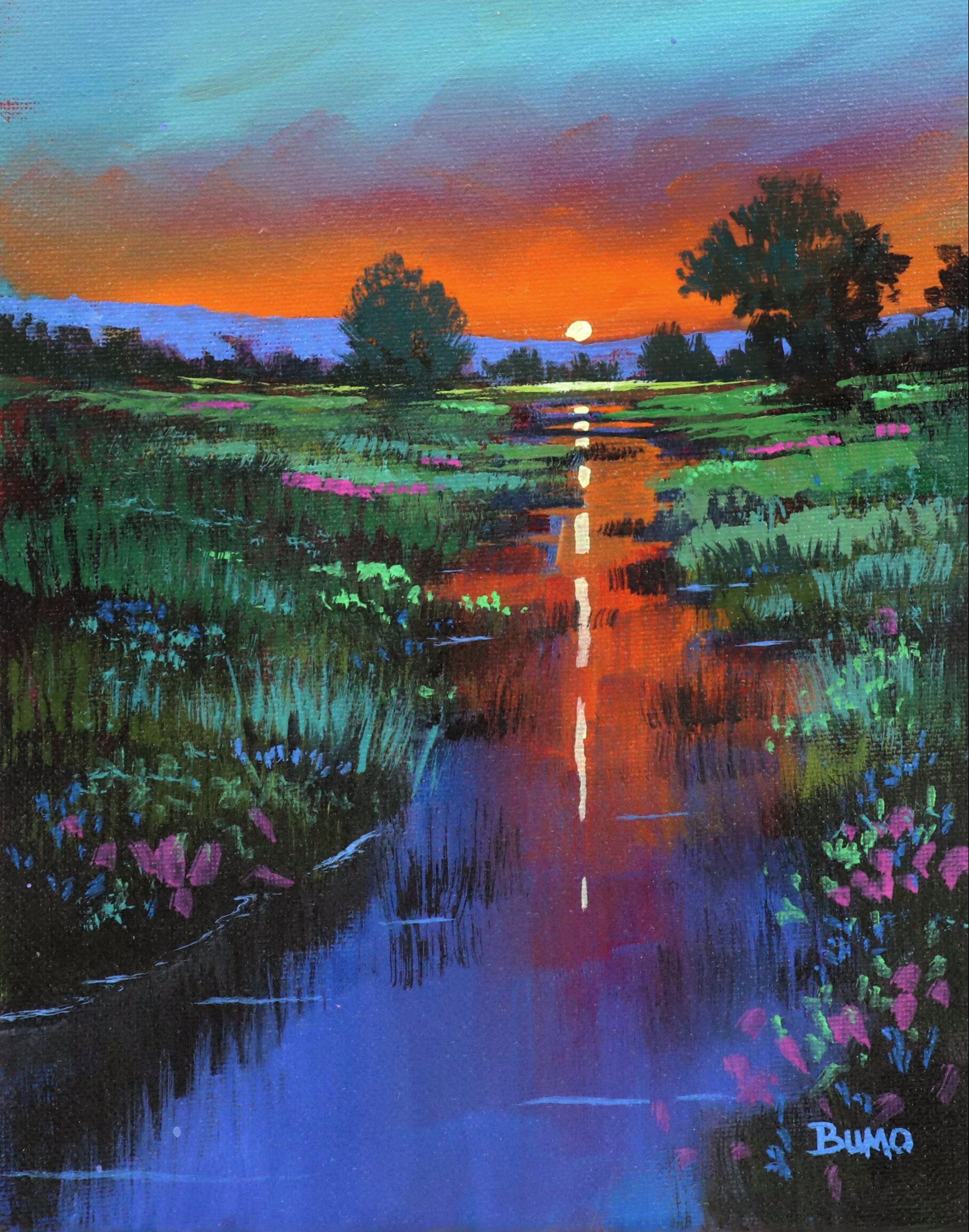 Doug "Bumo" Johnpeer Sunset Landscape Oil Painting, 2025