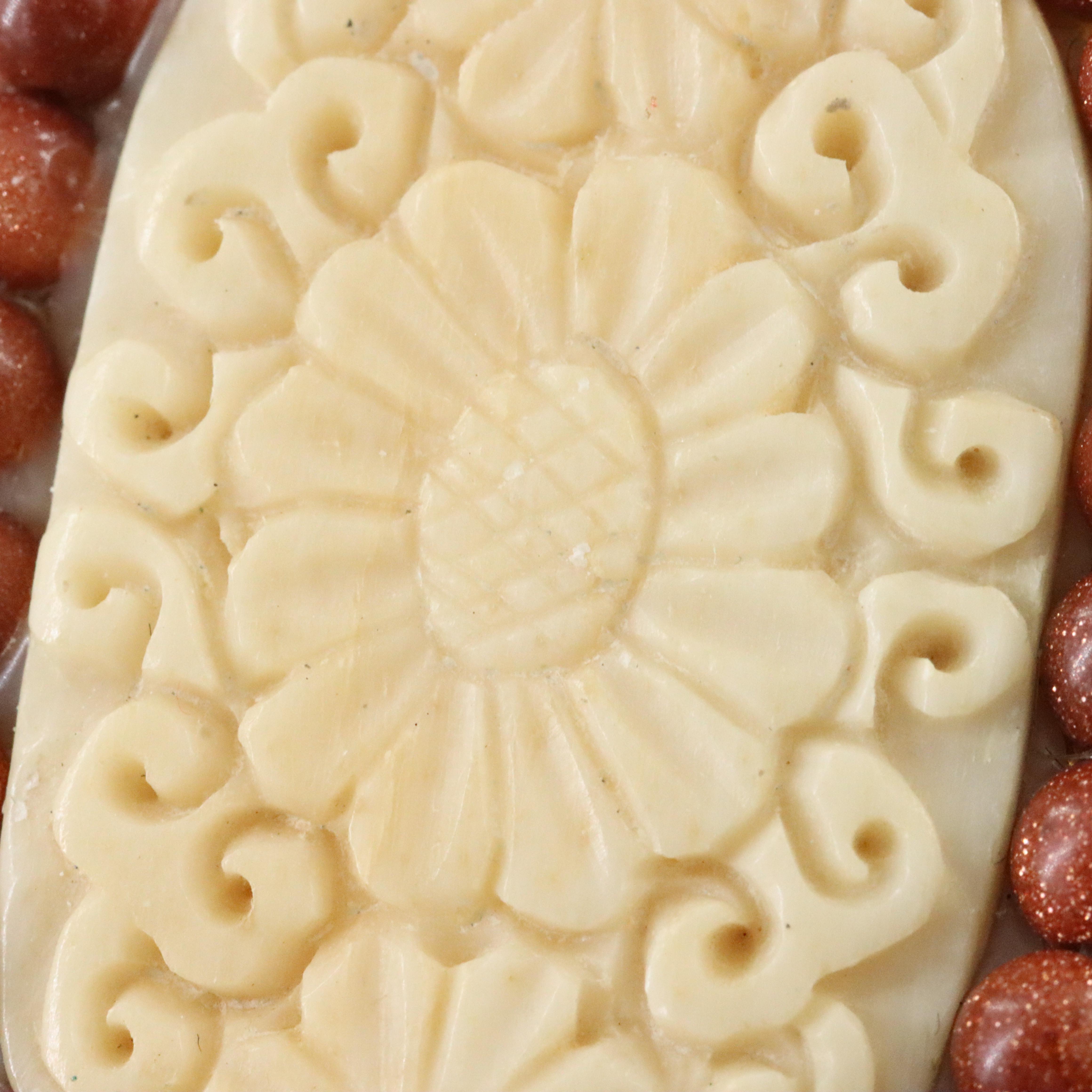 Bone, Goldstone and Horn Floral Assemblage Brooch