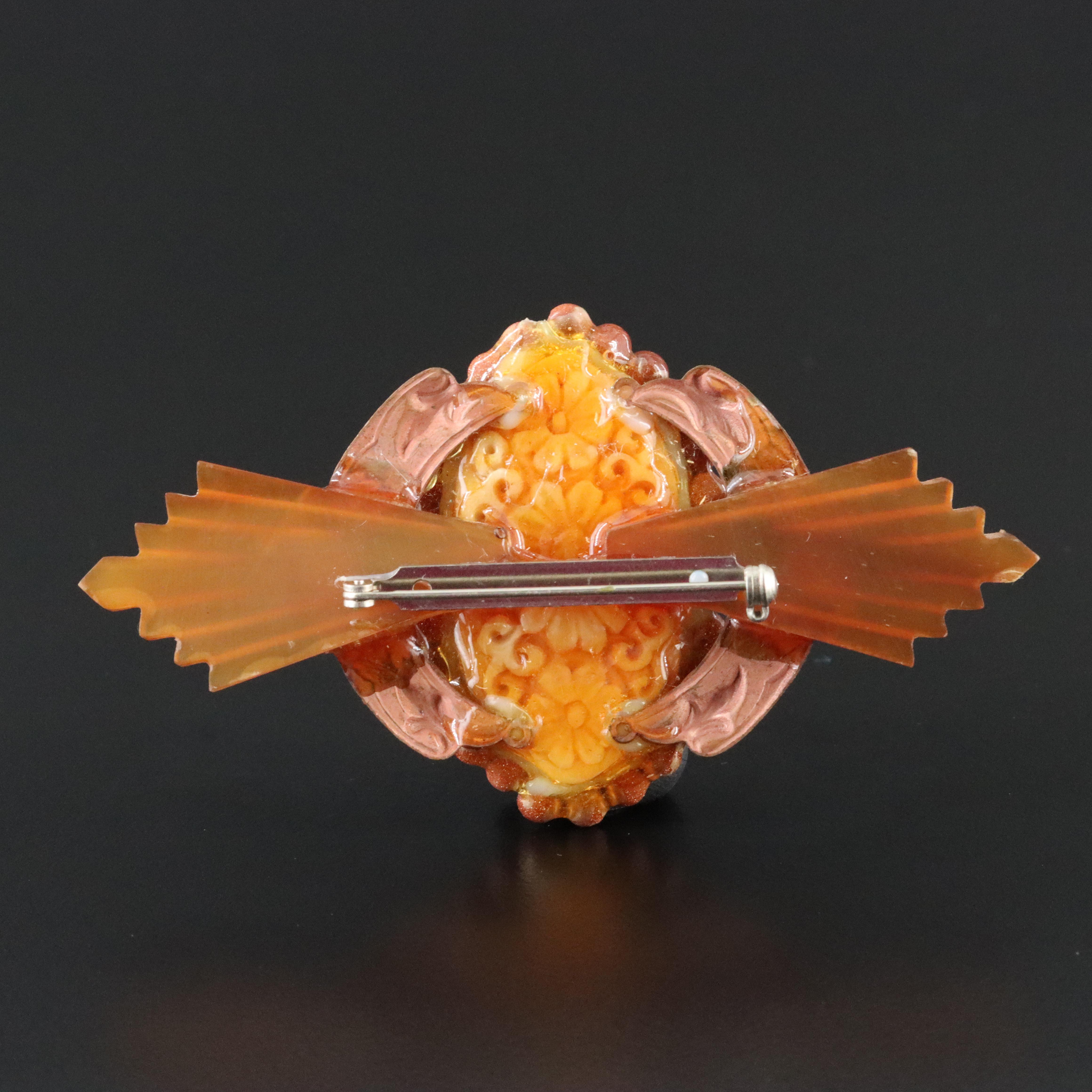 Bone, Goldstone and Horn Floral Assemblage Brooch
