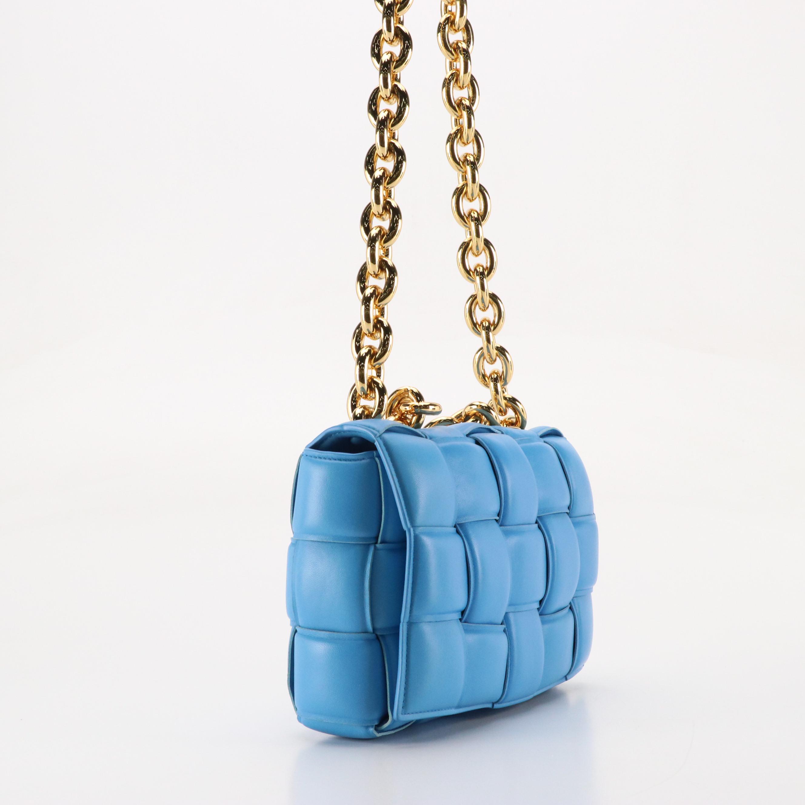 Bottega Veneta Cassette Chain Bag in Blue Padded Maxi Intrecciato Nappa Leather