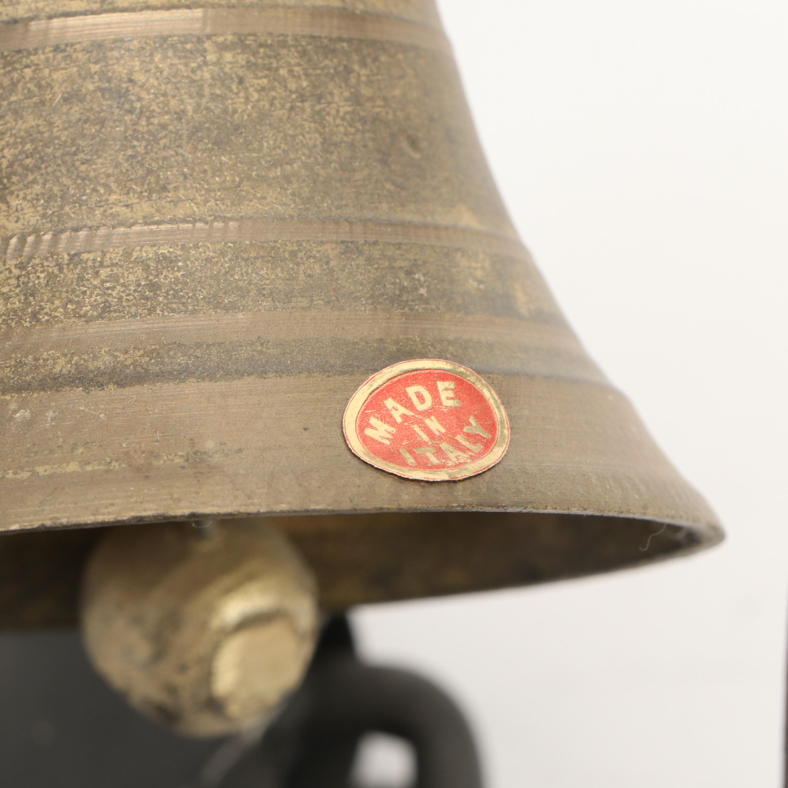 Italian Samuel Yellin Style Wrought Iron and Brass Door Bell with Figural Ringer