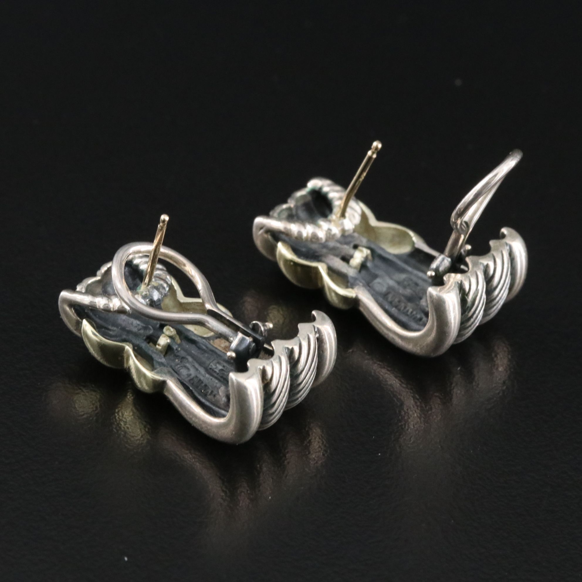 David Yurman Sterling and 14K Cable J Hoop Earrings