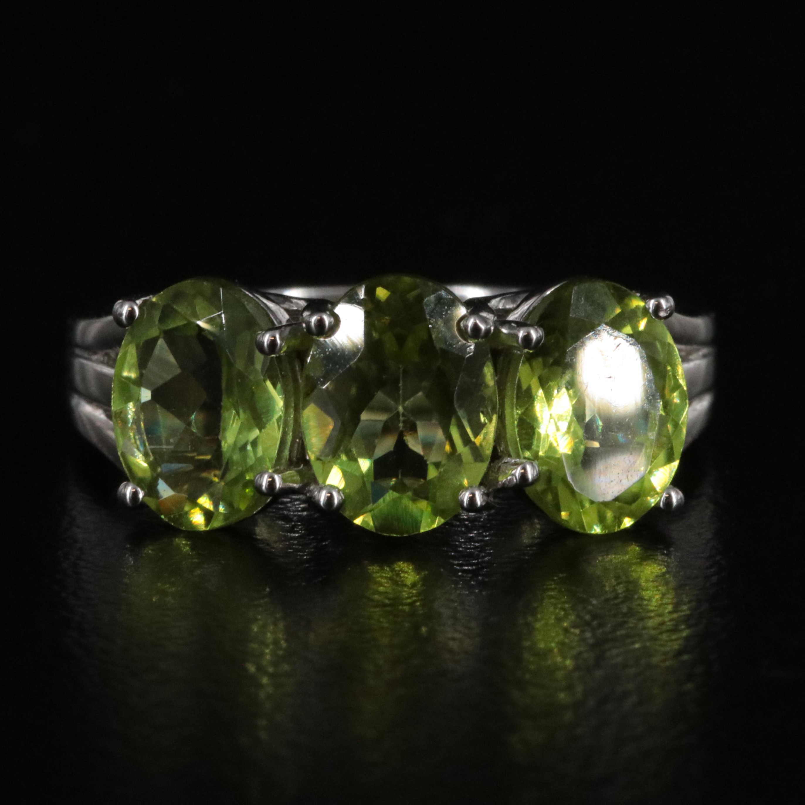 Sterling Peridot Three Stone Ring