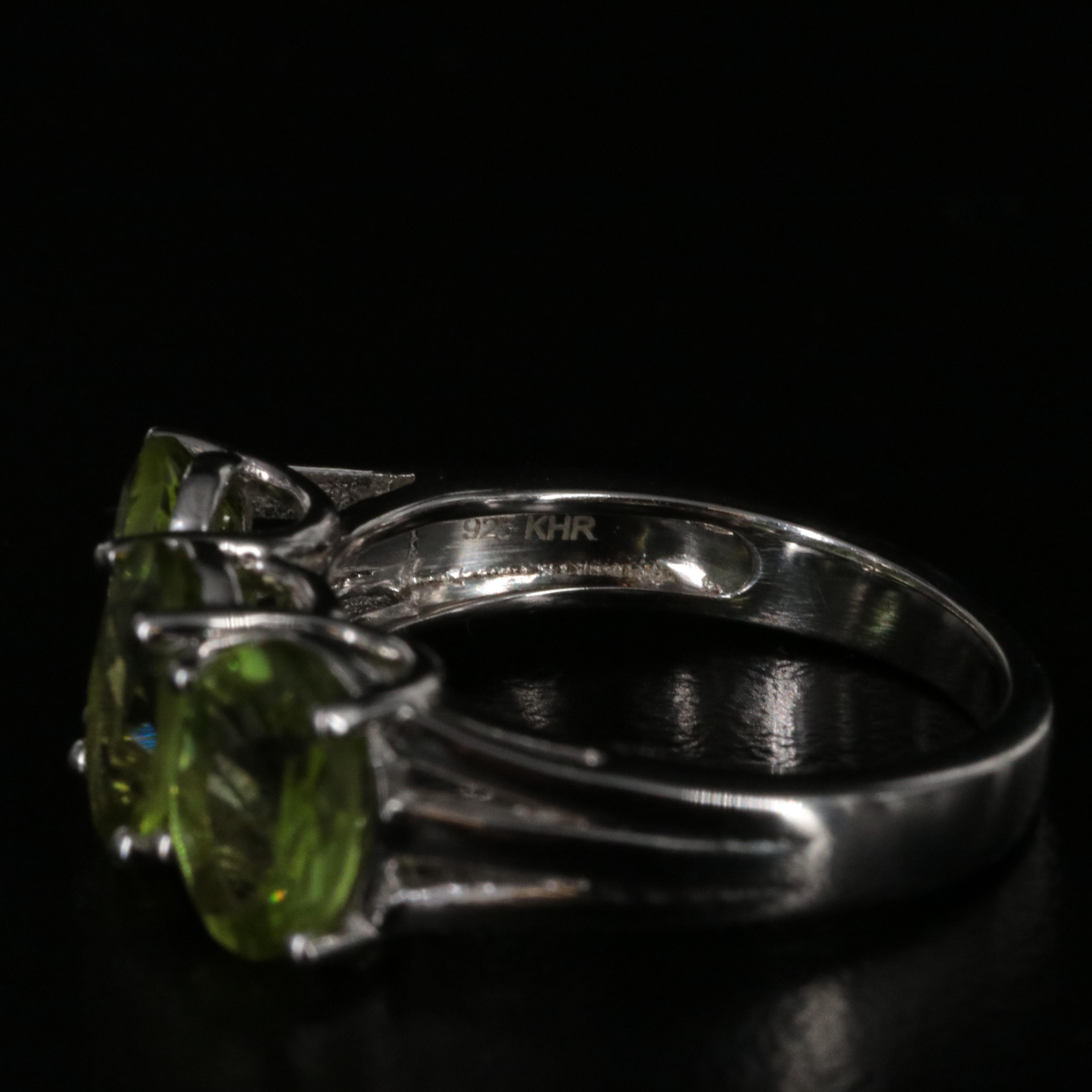 Sterling Peridot Three Stone Ring