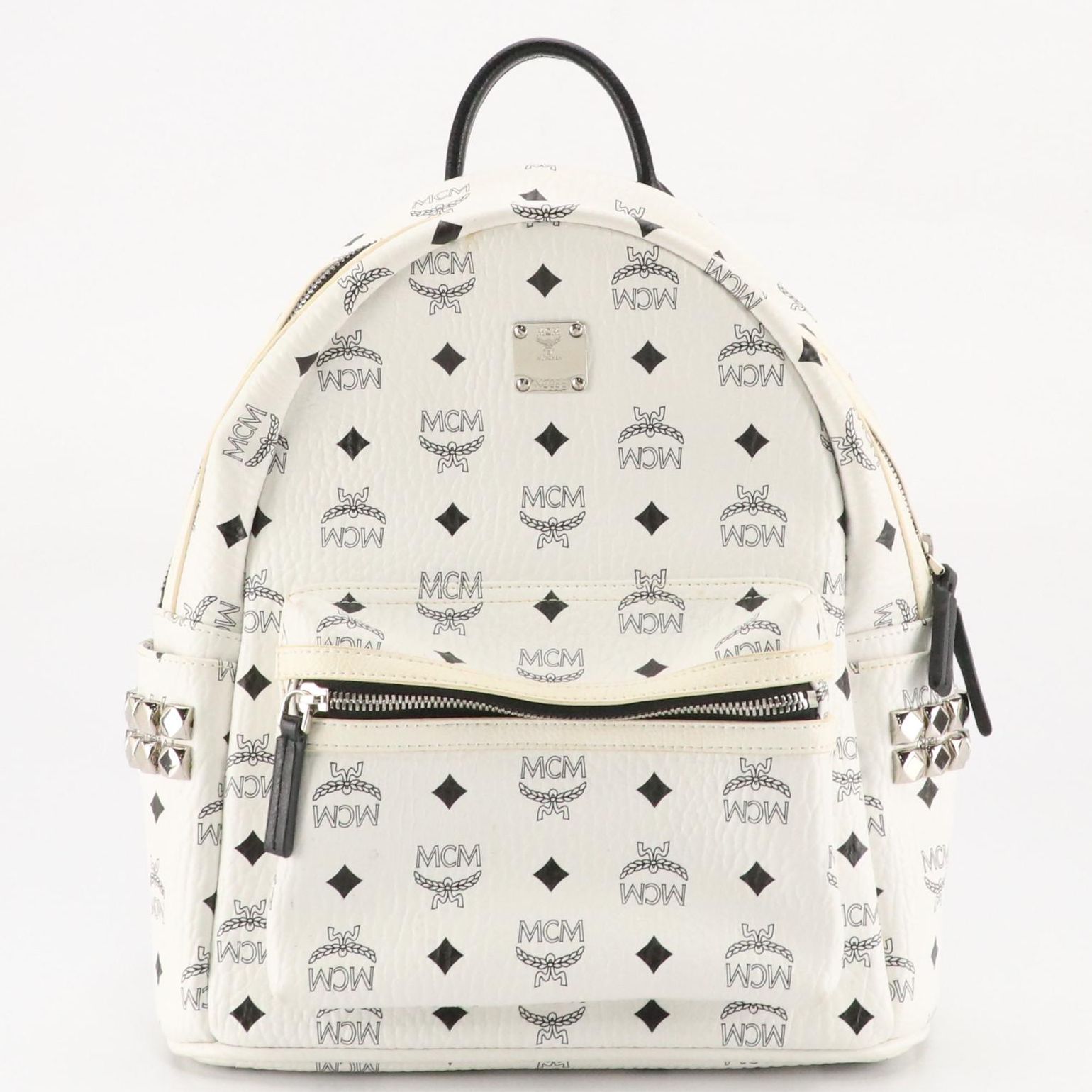 MCM Stark Side Stud Backpack in White Visetos Canvas