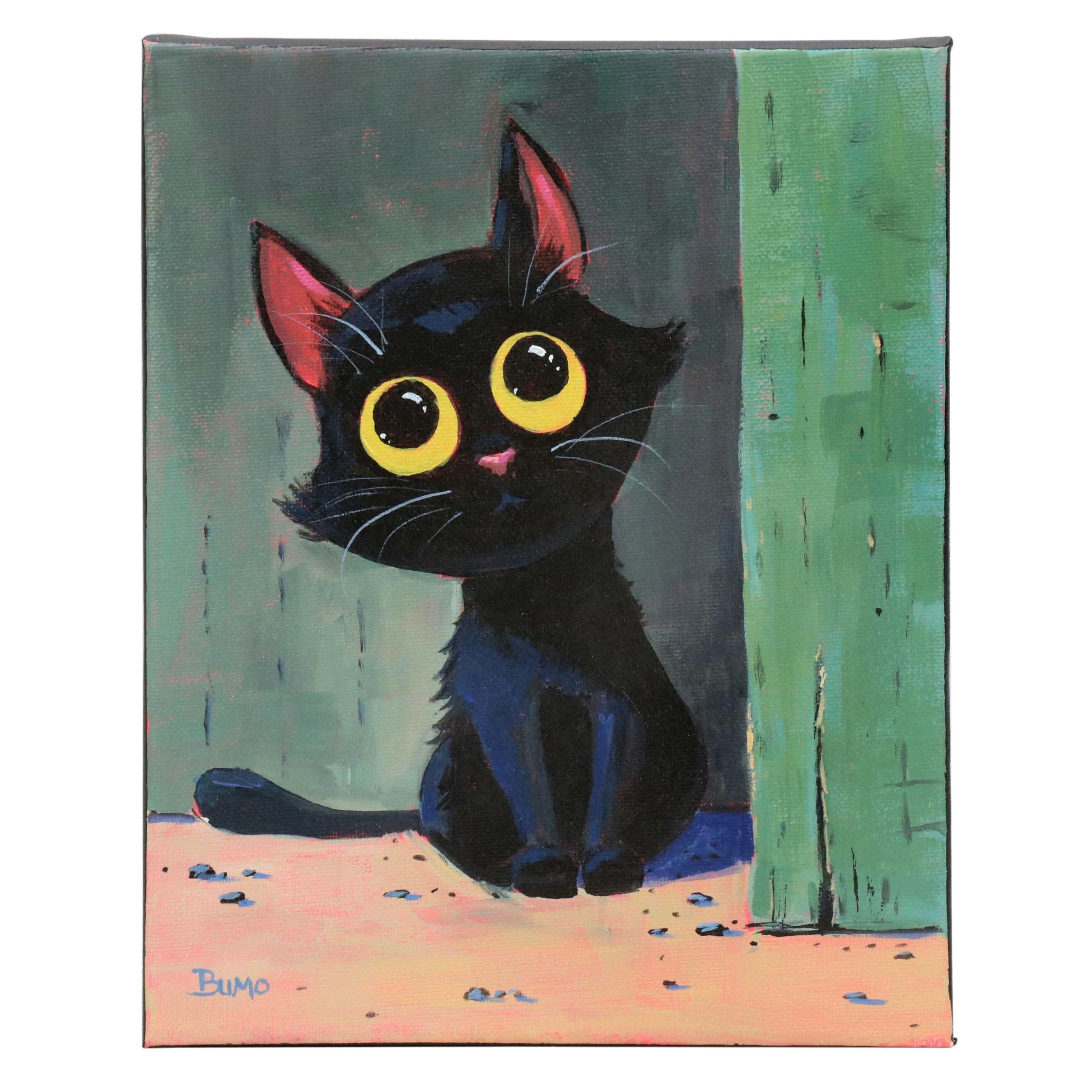Doug "Bumo" Johnpeer Stylized Oil Painting of a Cat, 2025