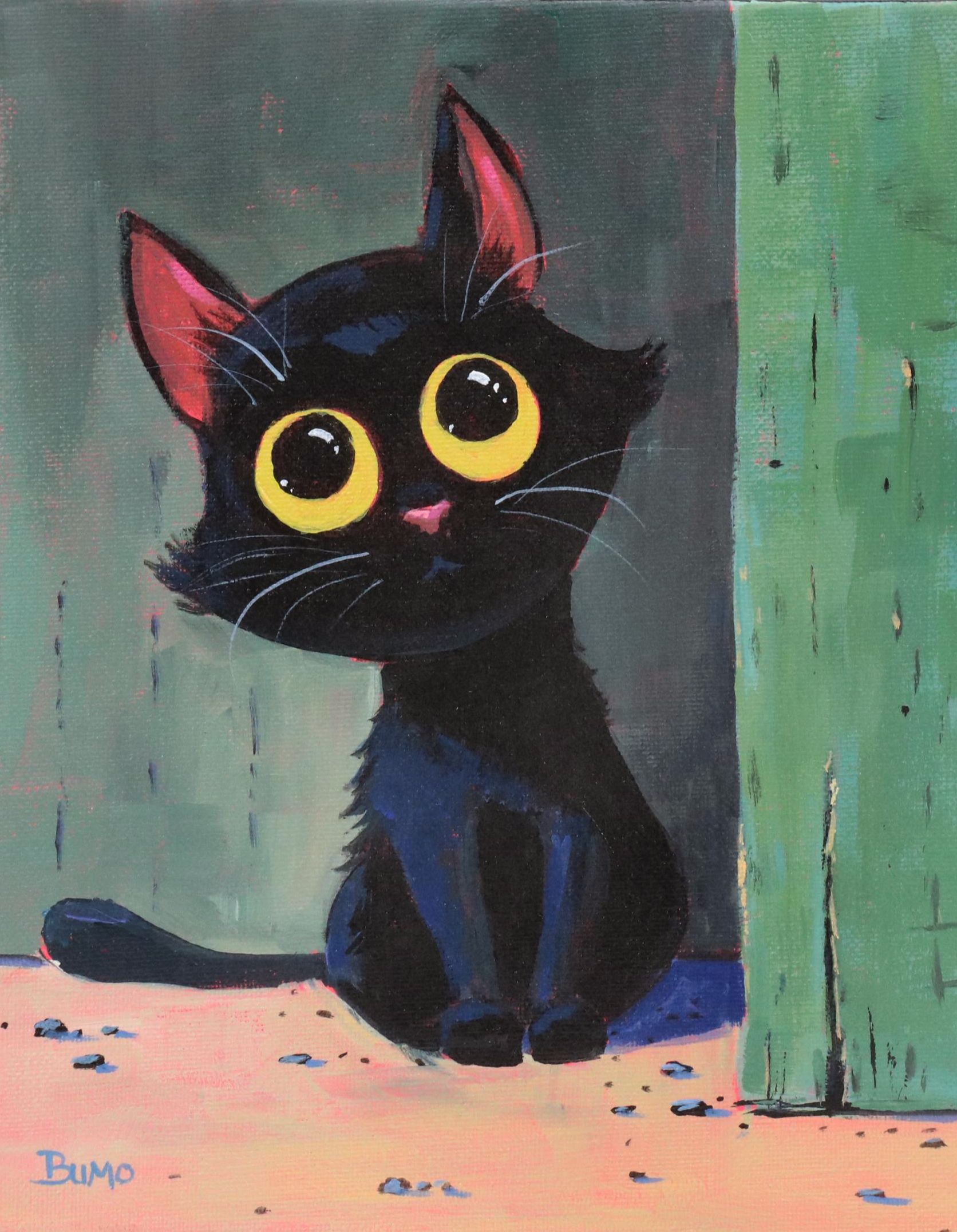 Doug "Bumo" Johnpeer Stylized Oil Painting of a Cat, 2025