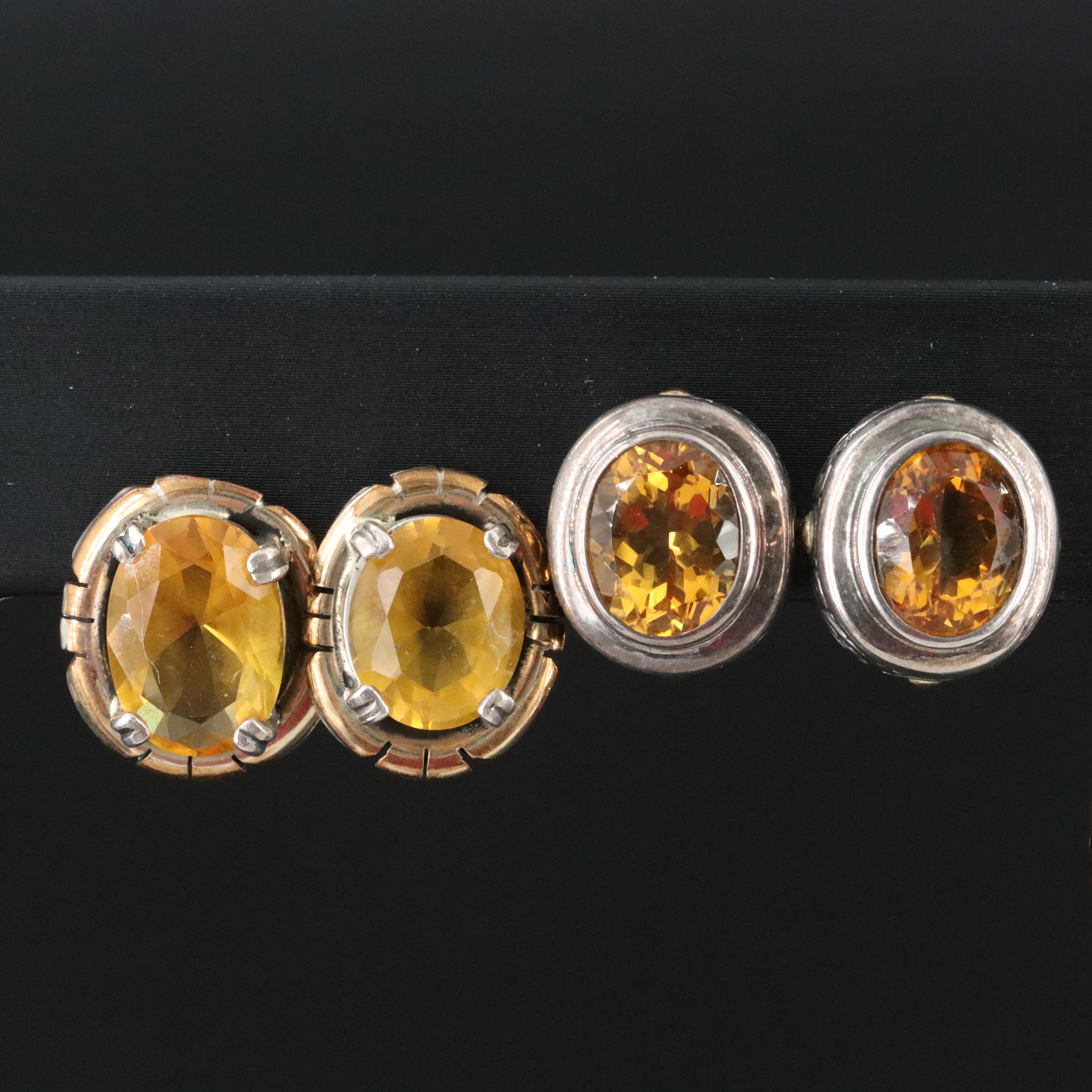 Sterling Earrings Including Amethyst, Smoky Quartz and Glass