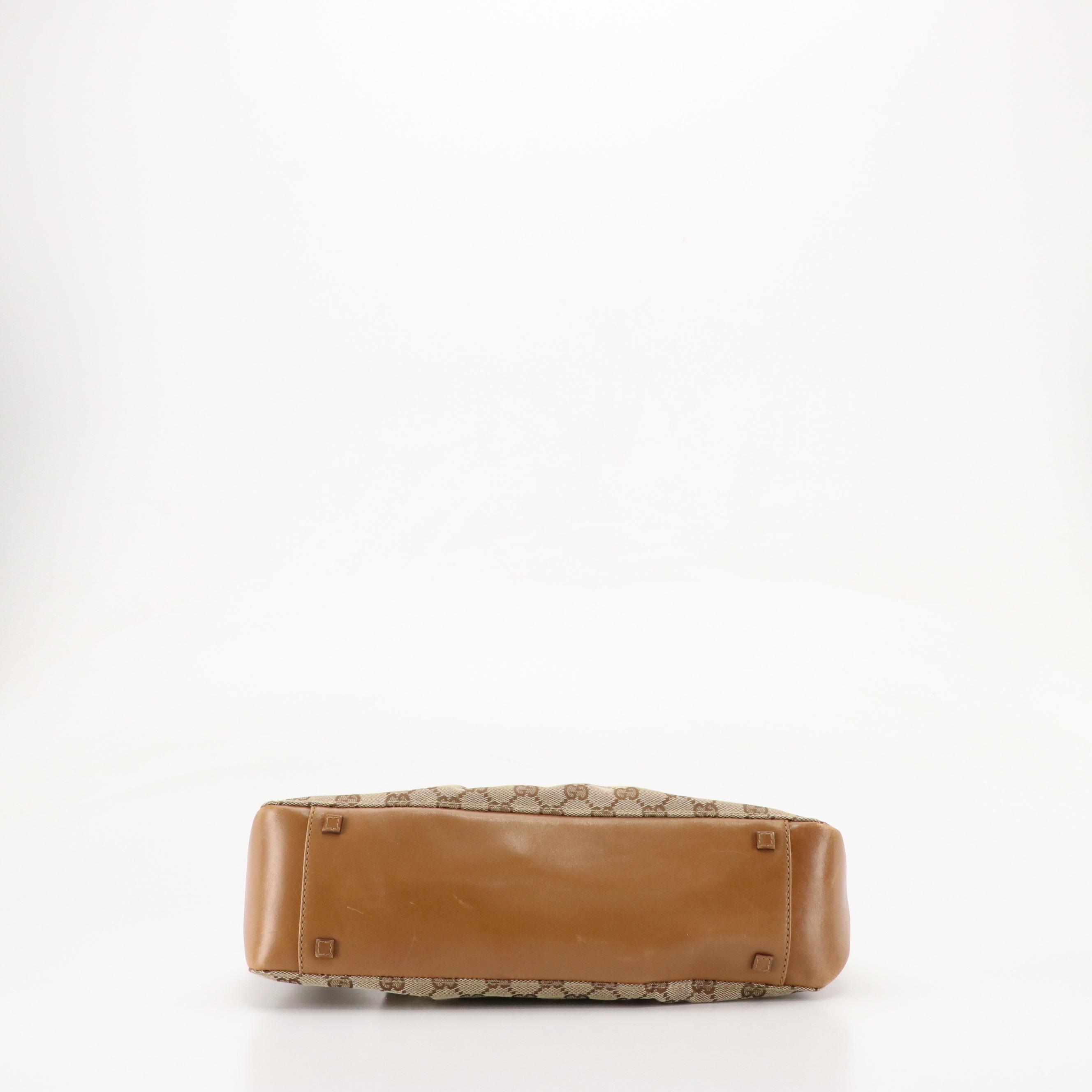 Gucci Shoulder Bag in GG Canvas and Brown Leather Trim