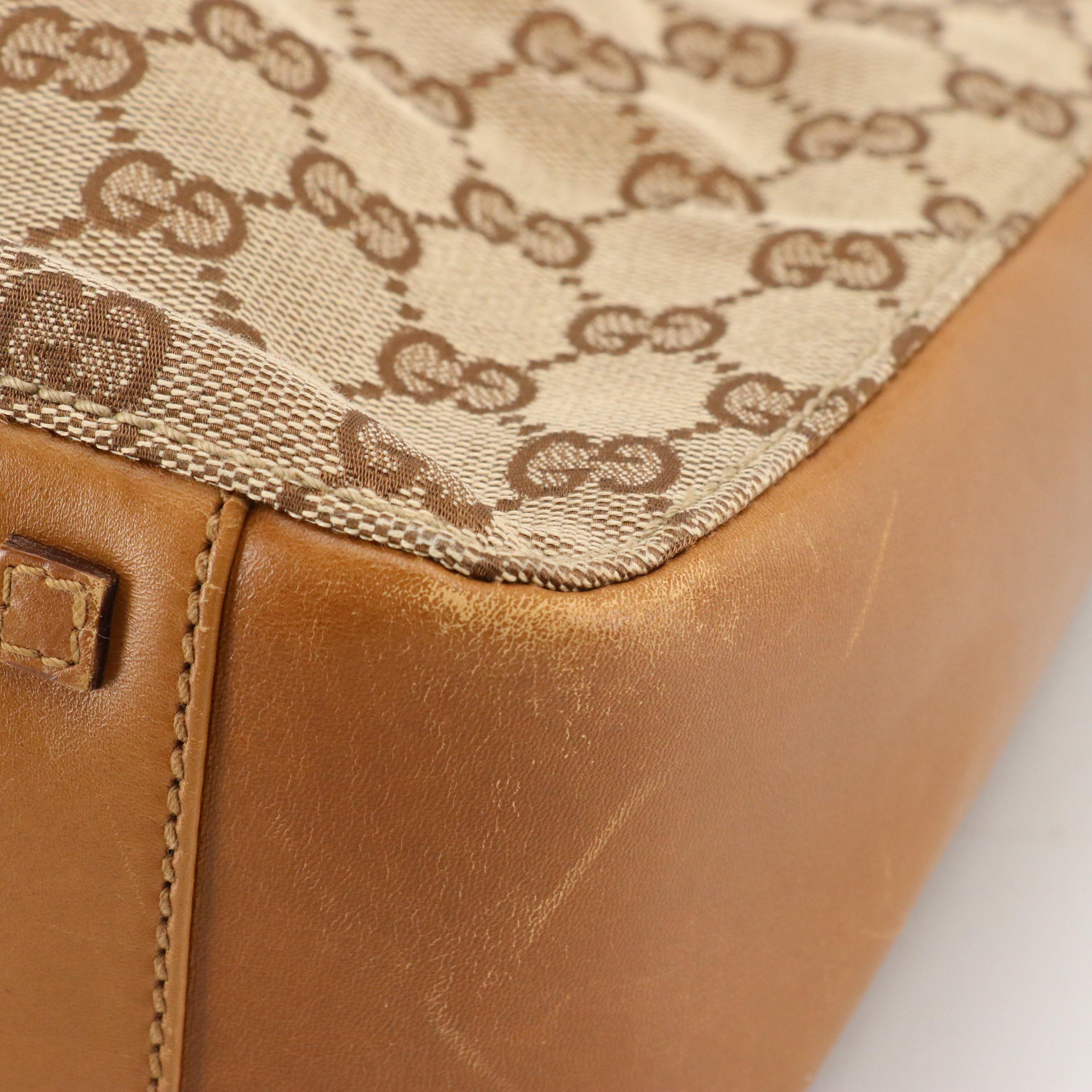 Gucci Shoulder Bag in GG Canvas and Brown Leather Trim