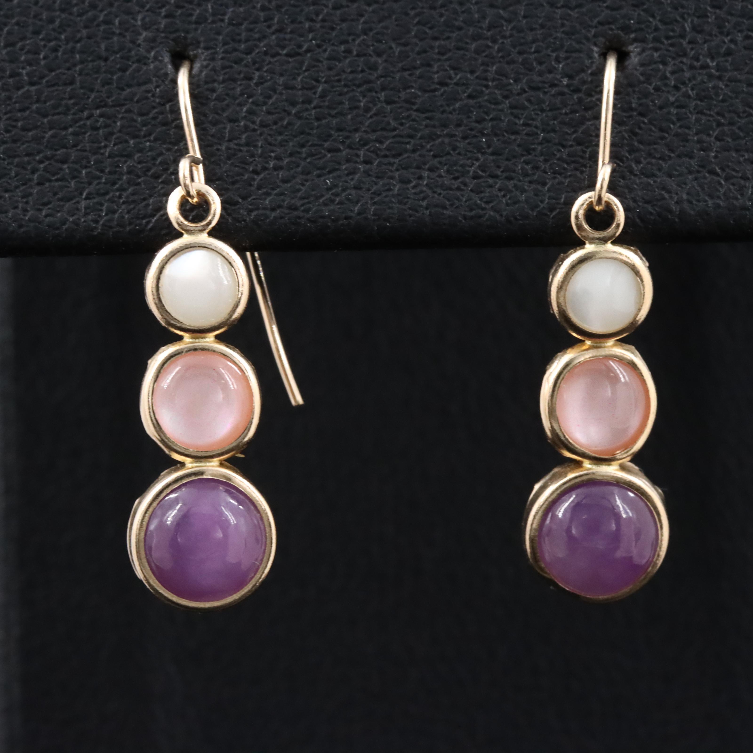 14K Mother-of-Pearl and Jadeite Earrings