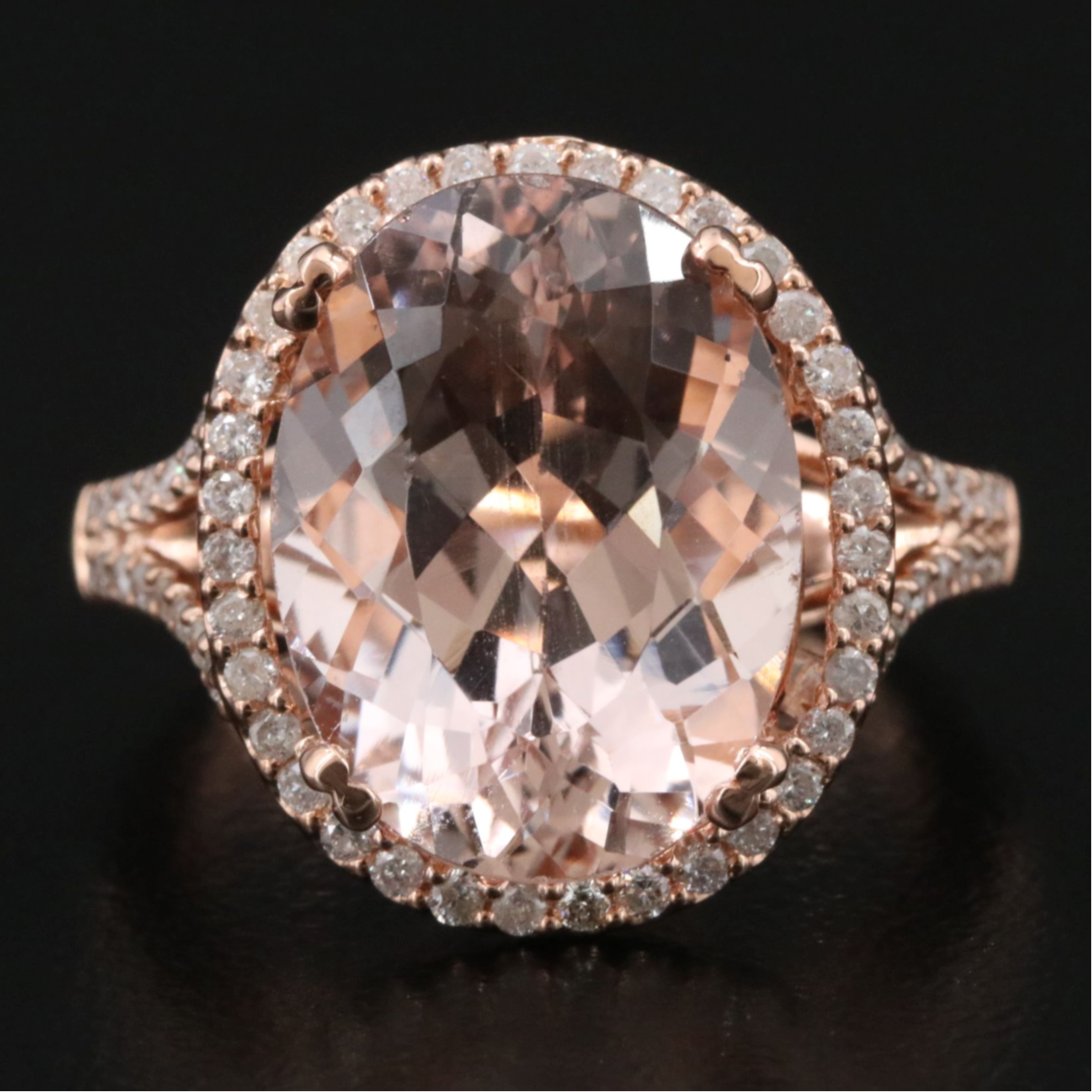 14K Rose Gold 7.41 CT Morganite and CTW Diamond Ring with GIA Report