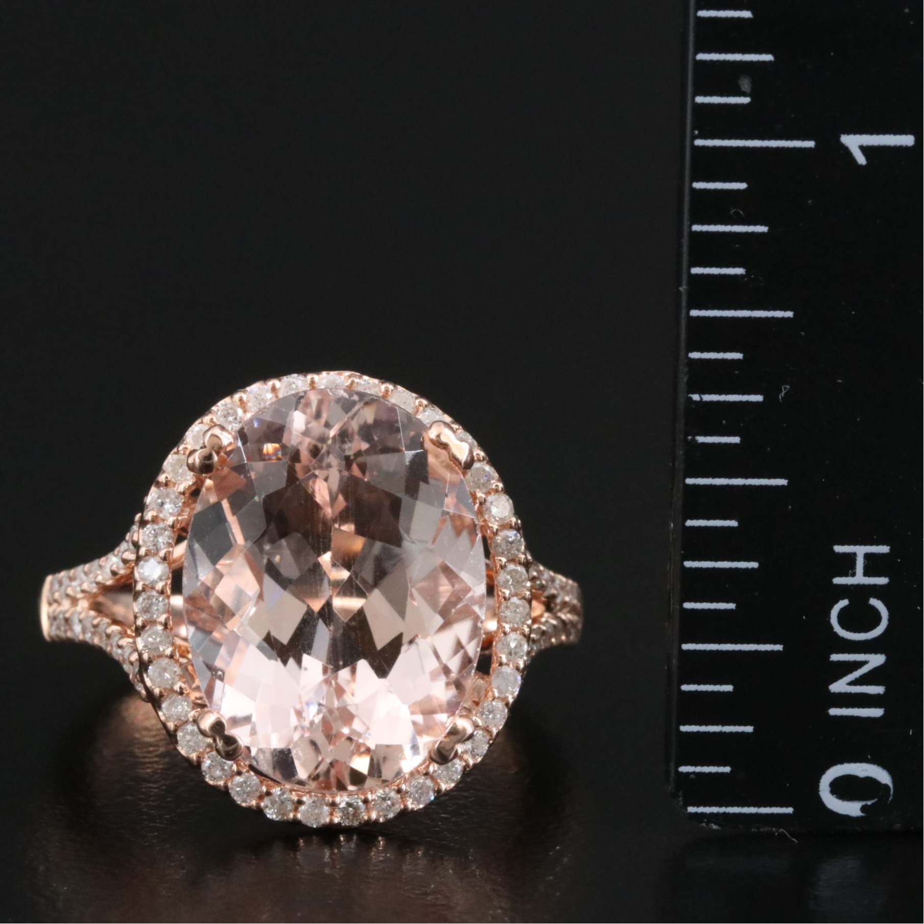 14K Rose Gold 7.41 CT Morganite and CTW Diamond Ring with GIA Report